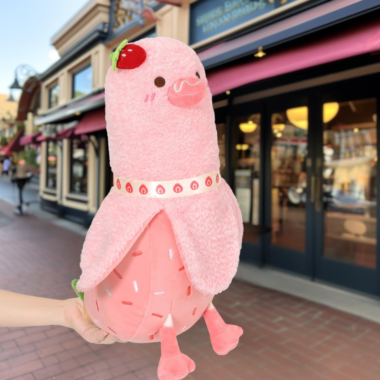 PEACH CAT Strawberry Cake Banana Duck Plush Pillow with Cream Candy Body Plushies Toy Cute Stuffed Animals Gifts for Kids Pink 19.7" - Image 6