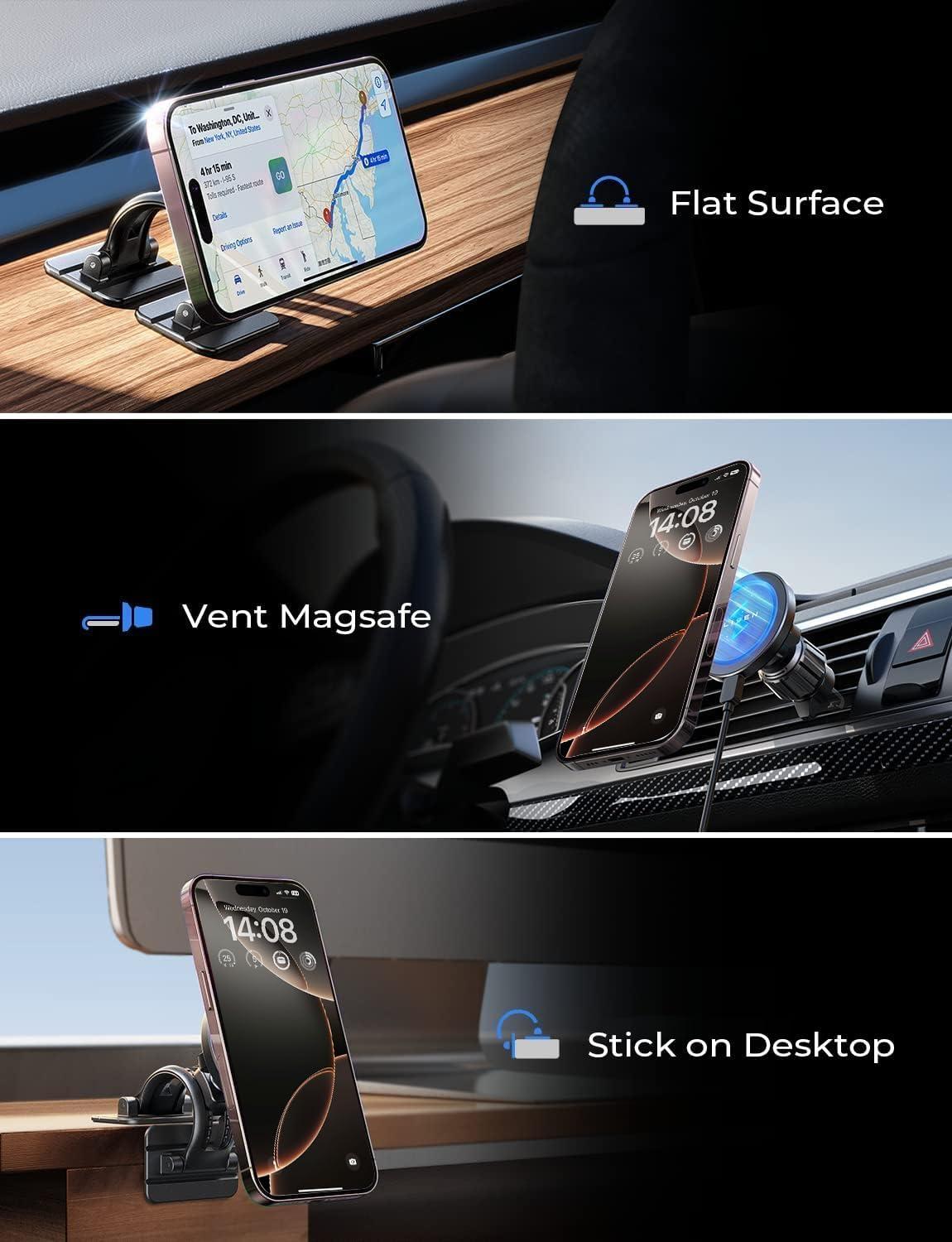 LISEN for 15W MagSafe Car Mount Charger,Magnetic Wireless Car Charger for iPhone 16 Pro Max Accessories,Magnetic Phone Holder for iPhone 16e 15 14 13 12,Samsung with MagSafe,Gifts for Men Women - Image 7