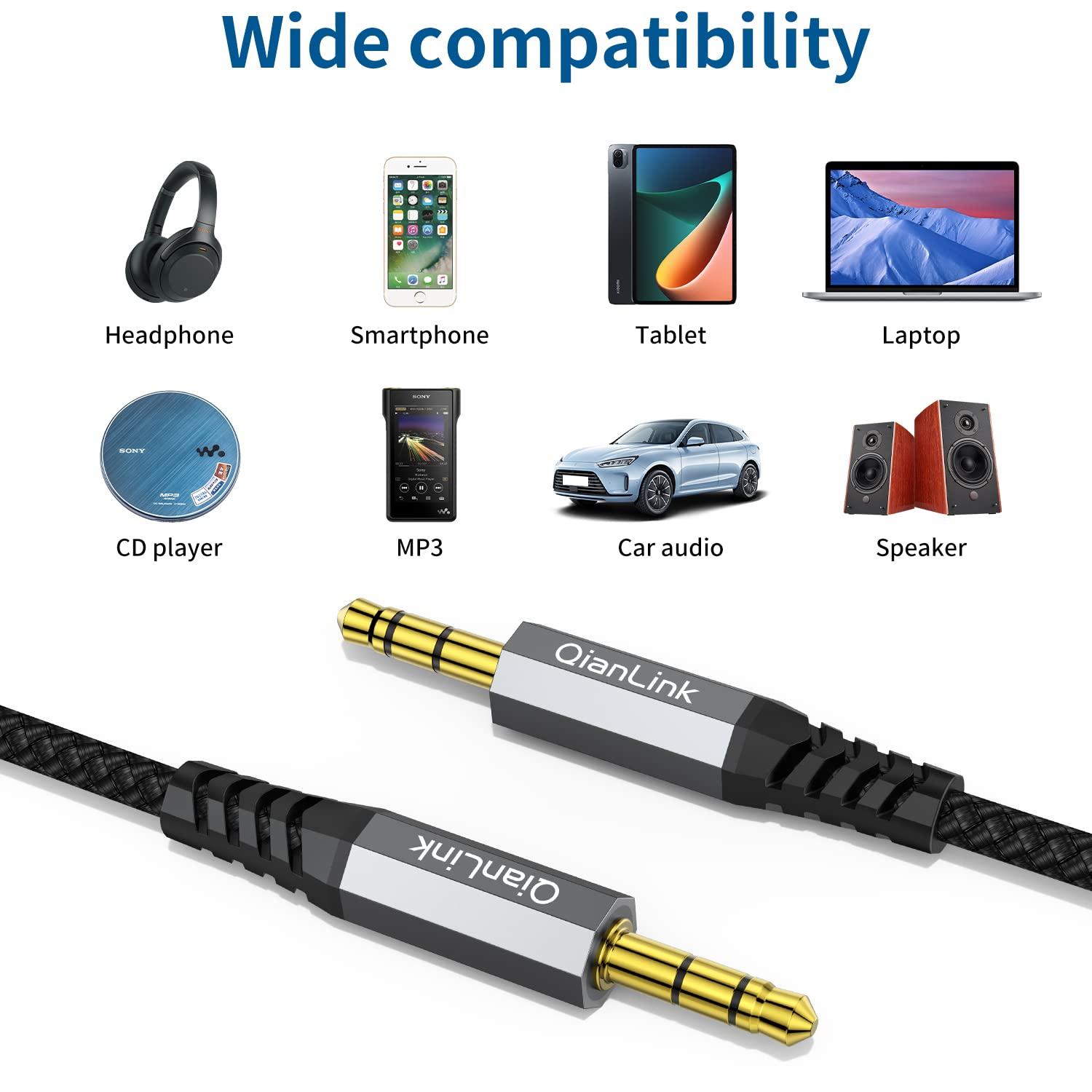 2 Pack AUX Cable, (6.6ft/2m, Hi-Fi Sound) 3.5mm TRS Auxiliary Audio Cable Nylon Braided Cord Compatible with Car,Home Stereos,Speaker,iPod iPad,Headphones,Sony,Echo Dot,Beats (Grey) - Image 6