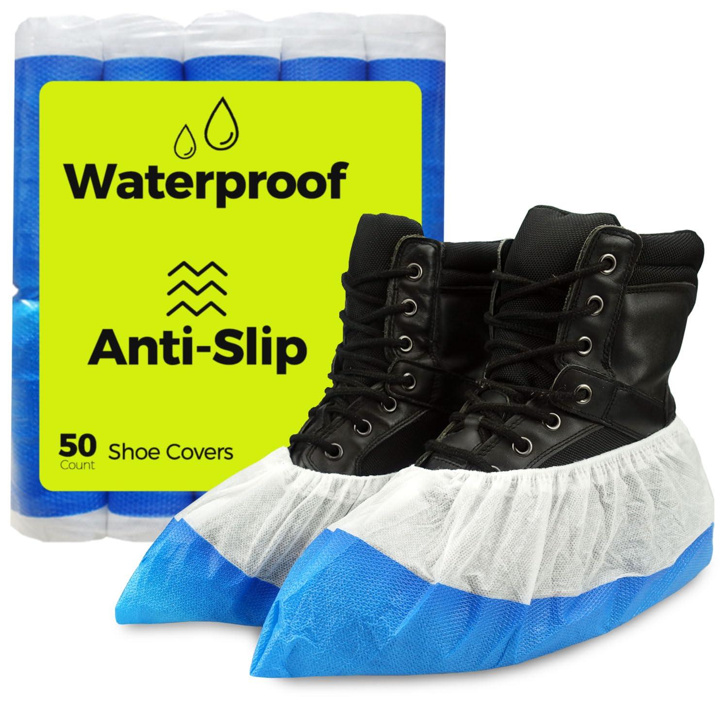 Heavy Duty Shoe Covers Disposable Non Slip Waterproof, 50 Pack, Double Layer Bottom, Extra Heavy Duty Durable Booties, One Size Fits Most