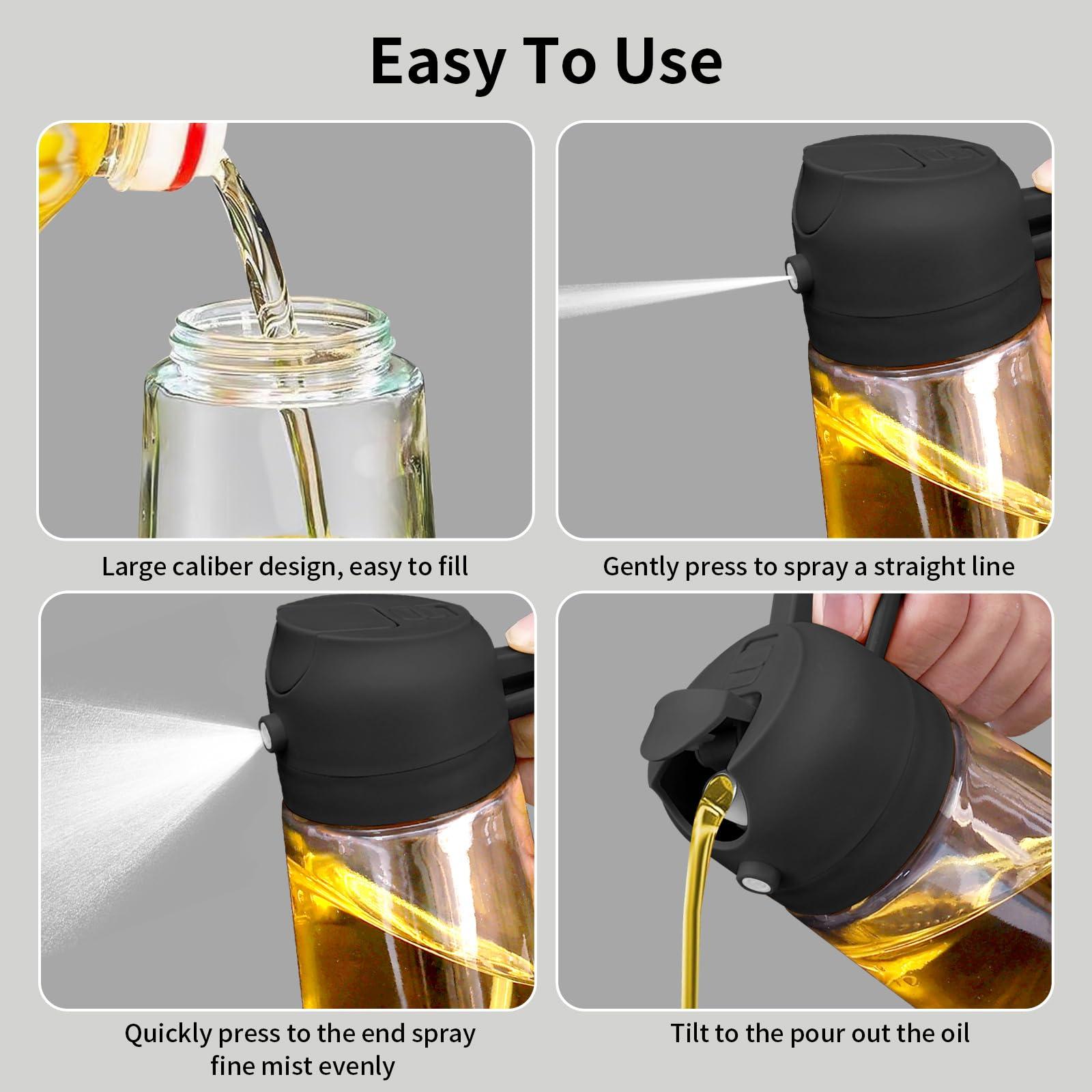 2 in 1 Oil Dispenser and Oil Sprayer, 470ml Dispenser Bottle Spray and Pour, Glass Olive Oil Sprayer for Cooking, Food-Grade Oil Spray Bottle Mister Spritzer for BBQ, Air Fryer, Kitchen (Black) - Image 6