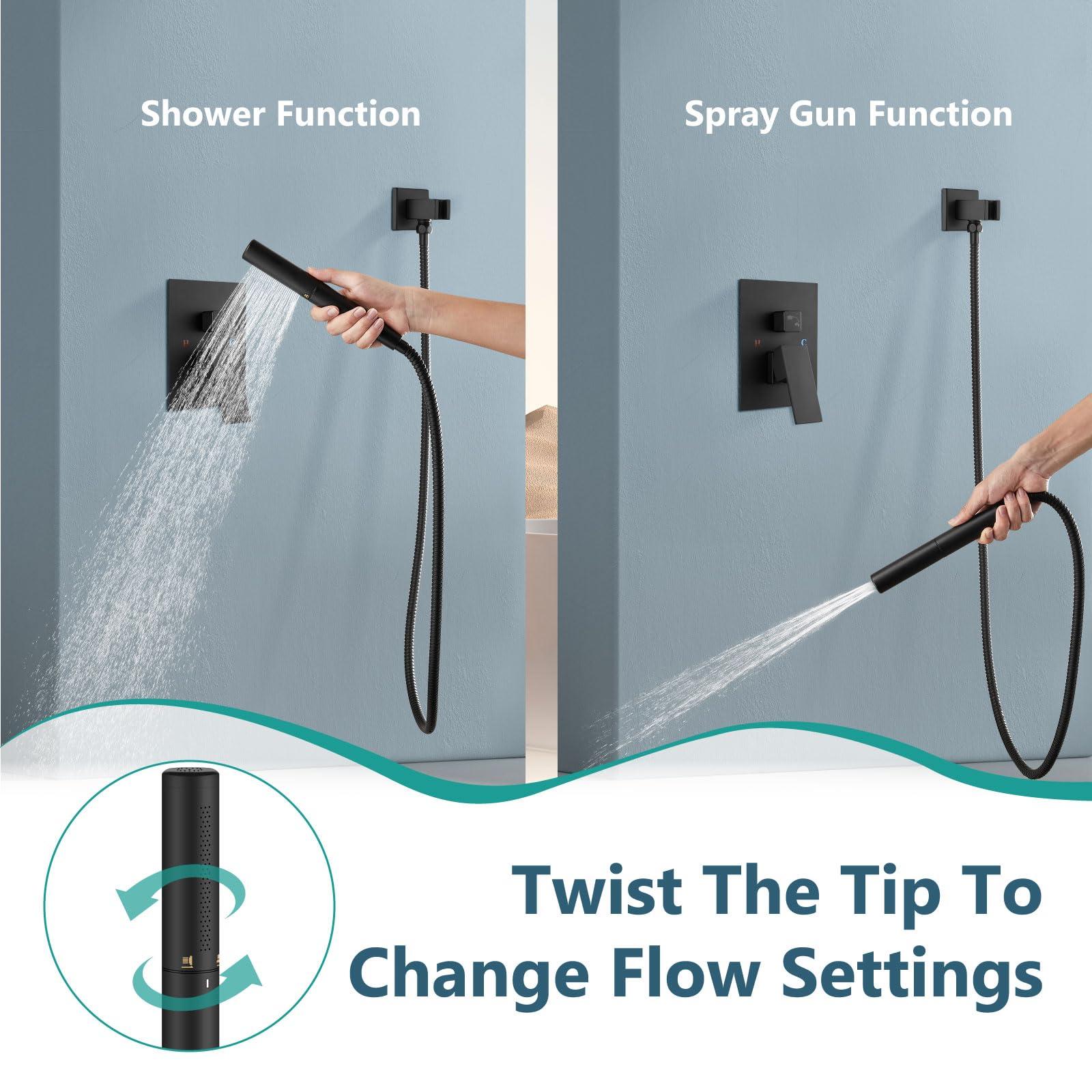 Aolemi Ceiling Mount Shower System with Rainfall Shower Head and Handheld,High Pressure Shower Faucet Set Fixture Combo with 2 in 1 Handheld Spray Rough-in Valve,12 Inch Shower Head Matte Black - Image 4