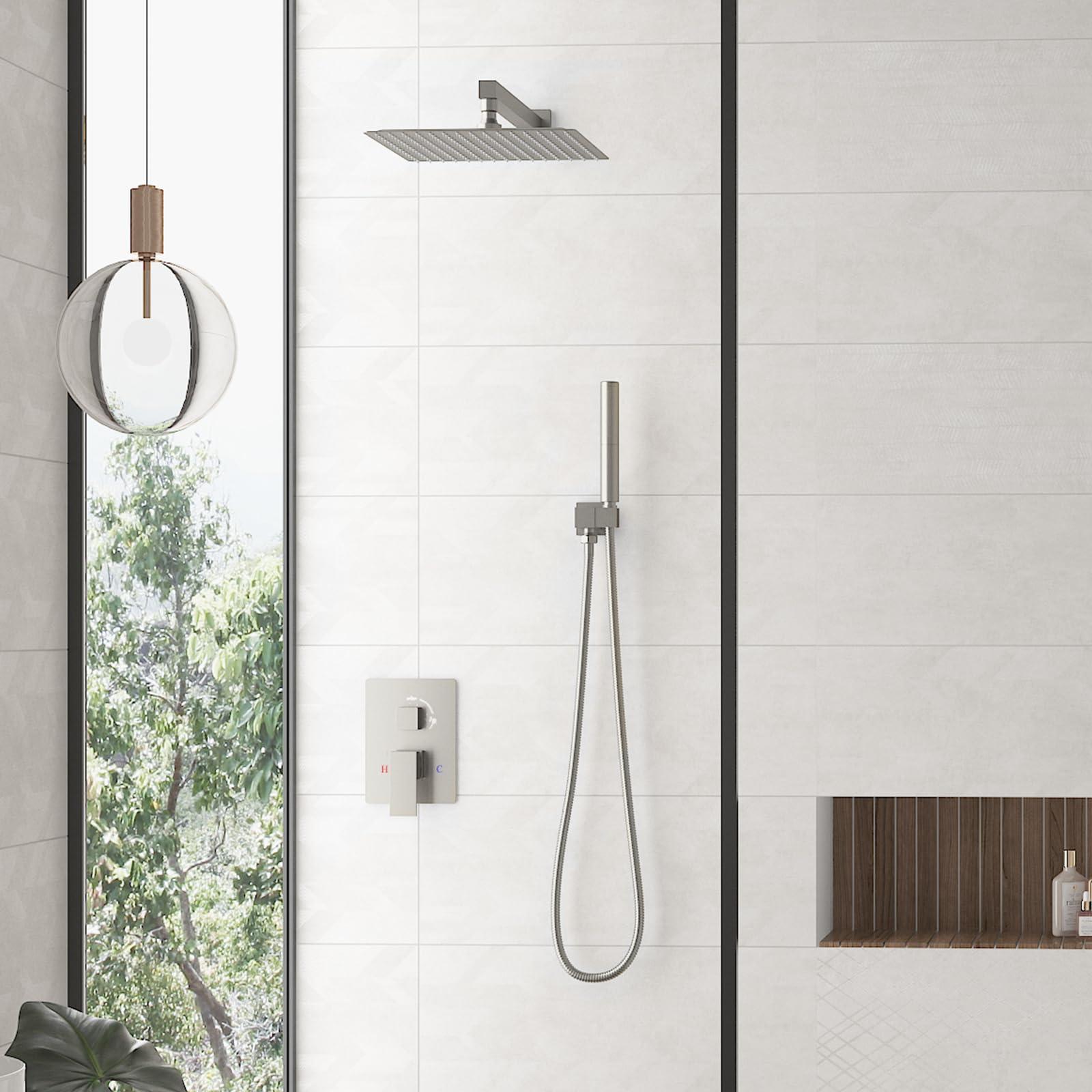 Hoimpro 12 Inch Square Rain Shower Head, Large Waterfall Rainfall Showerhead, High Pressure Stainless Steel Rainhead, 1/16'' Ultra-Thin Water Saving Design with Silicone Nozzle, Brushed Nickel - Image 2
