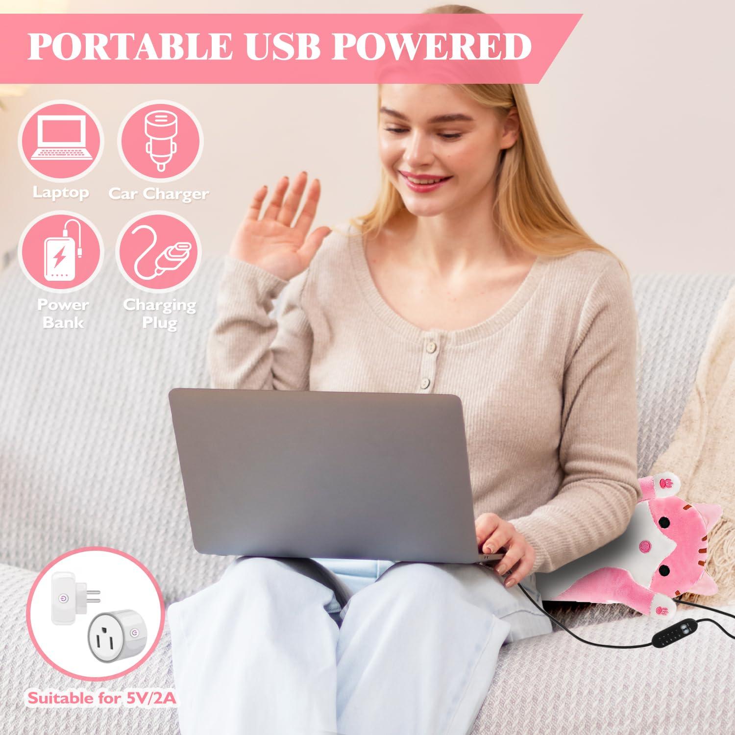 Cat Heating Pad for Period Cramps Menstrual Pain Relief, Portable Electric Heat Pads USB Powered, Cute Stuff Stuffed Animals Funny Gifts for Women Teen Girls Kids Cat Lovers Birthday Easter Christmas - Image 6
