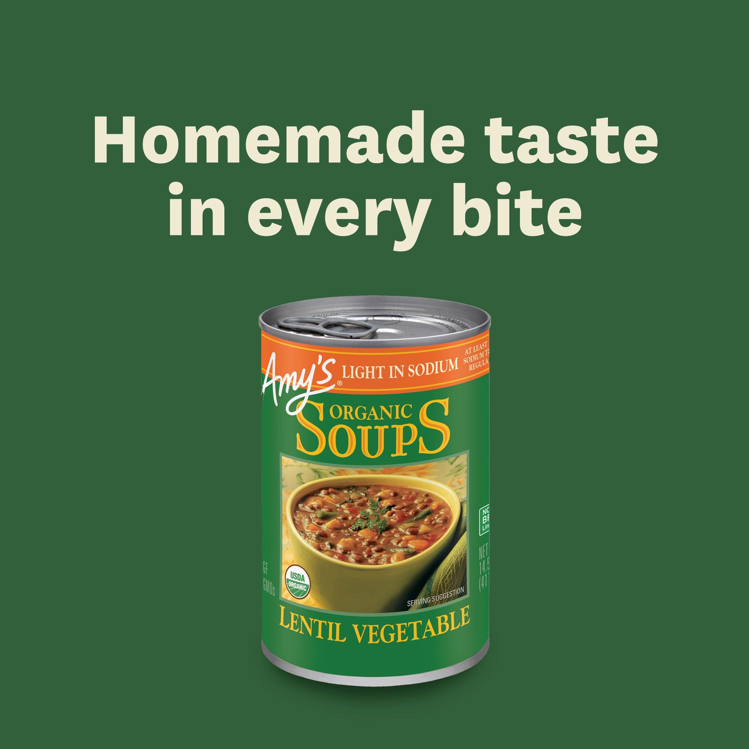 Amy’s Soup, Vegan Light in Sodium Lentil Vegetable Soup, Gluten Free, Made With Organic Vegetables, Canned Soup, 14.5 Oz (12 Pack) - Image 6