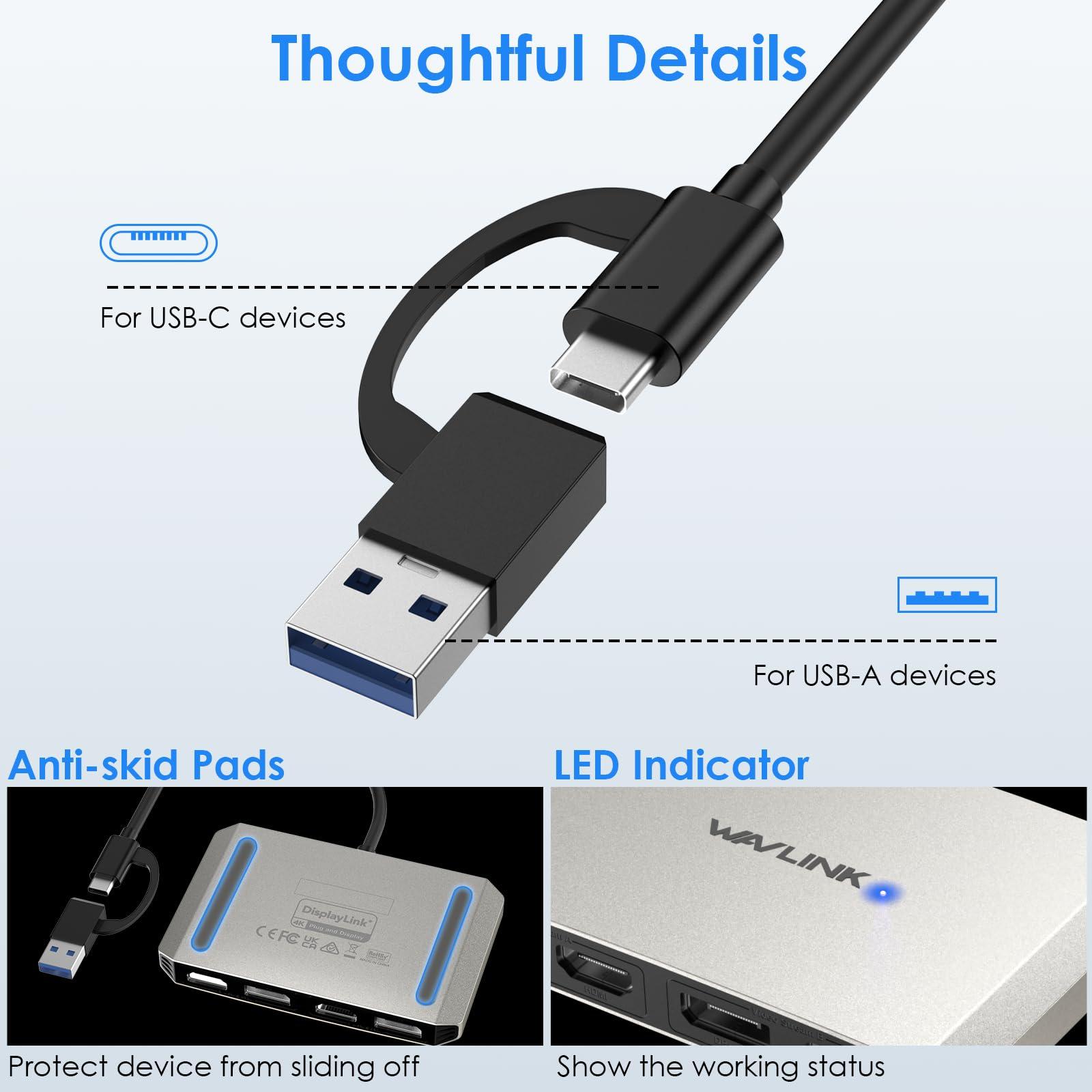 WAVLINK USB C and USB3.0 to Dual 4K DisplayPort & HDMI Adapter, Displaylink Dual 4K@60Hz Monitor Hub, Compatible with M1/M2 MacBook, HP, Dell, Lenovo,Surface-Silver - Image 6