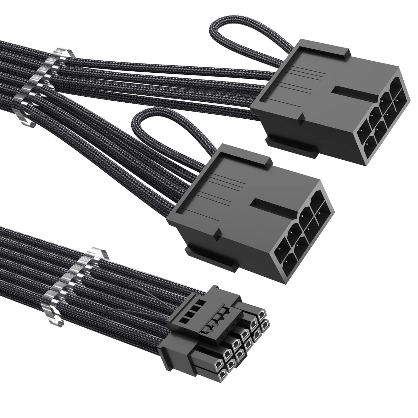 Agtray RTX 4070Ti PCIe 5.0 GPU Power Extension Cable, 12VHPWR 16Pin(12+4) Male to 2x8Pin Female 16AWG Sleeved Extender Cord Compatible for GeForce RTX 4070Ti 4070 5090 5080 5070Ti (13.3in, Black)