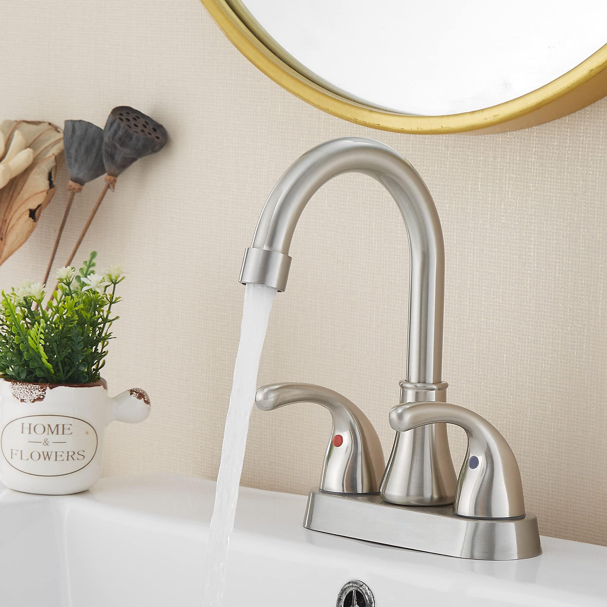 Bathroom Sink Faucet FRANSITON 4 Inch Faucet 2 Handle Bathroom Sink Faucets Lead-Free Brushed Nickel Bath Sink Faucets with Pop-up Drain Stopper and Supply Hoses - Image 6