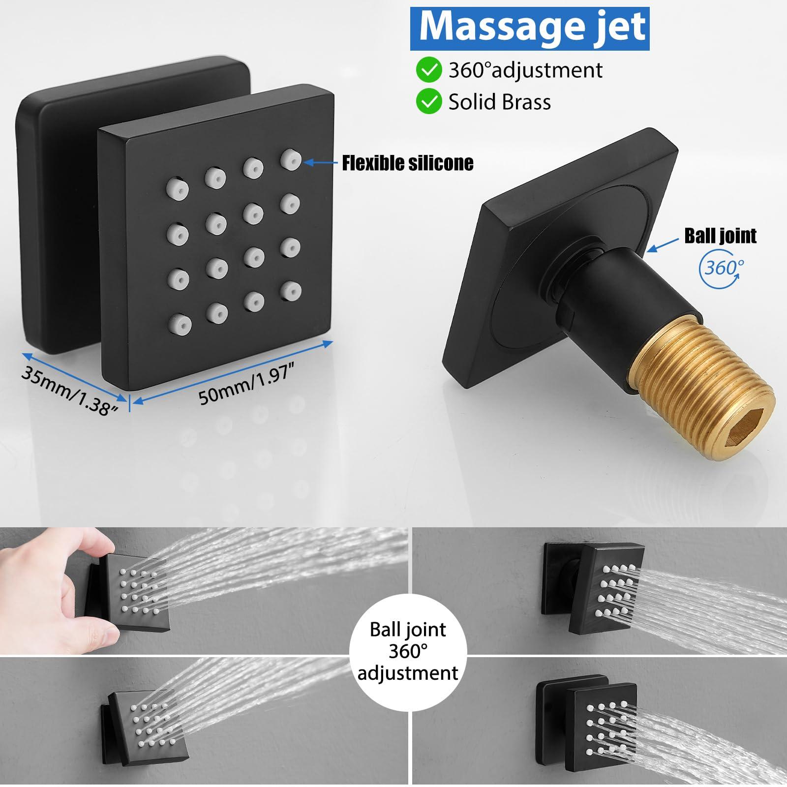 RUMOSE Rainfall Shower System with 4 Full Body Jet 4 Mode Shower Faucet Set with 12 Inch Rain Shower Head and 2 in 1 Handheld Spray, Matte Black Brass Shower Jet Shower Fixtures, Wall Mounted - Image 7