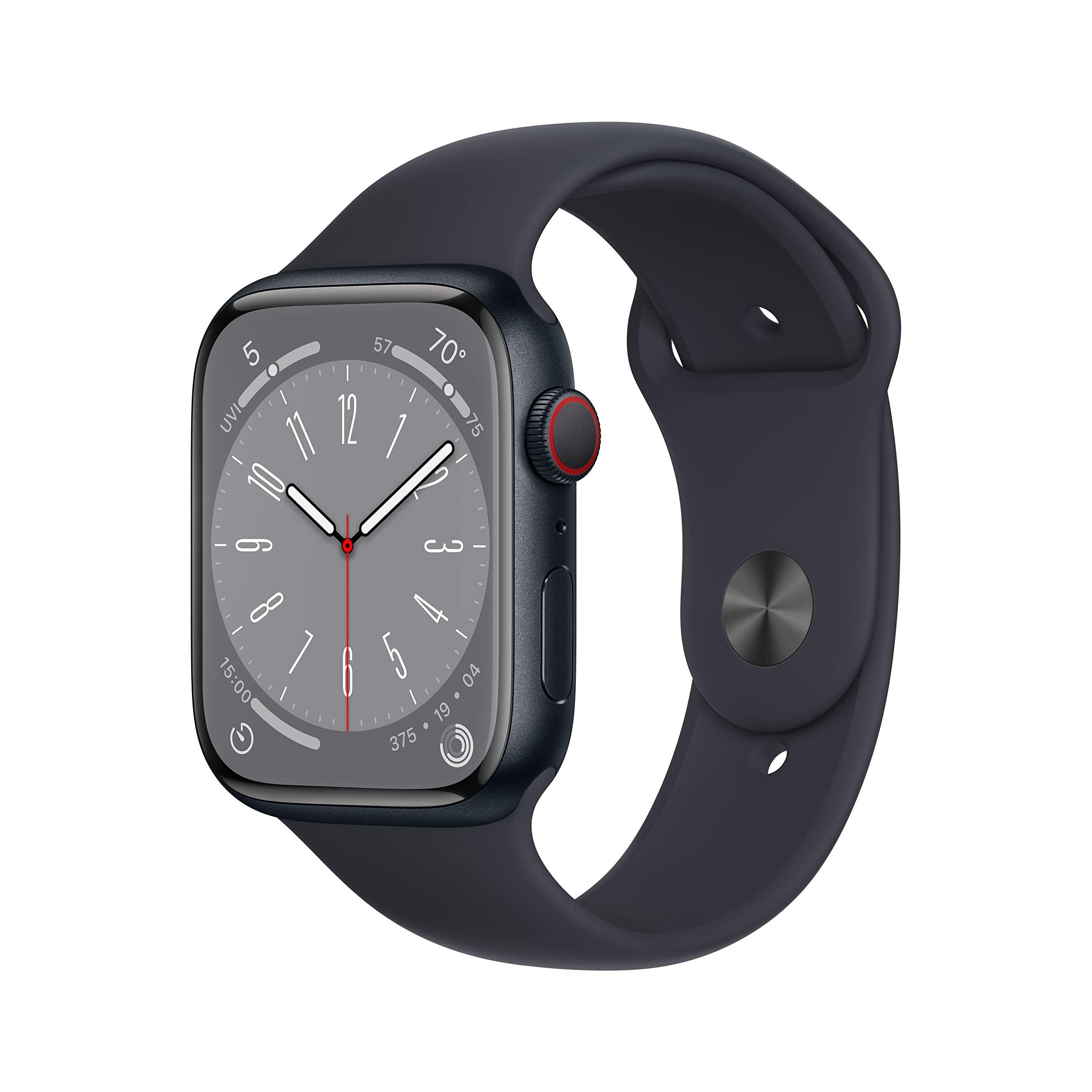 Apple Watch Series 8 [GPS + Cellular, 45mm] - Midnight Aluminum Case with Midnight Sport Band, M/L (Renewed)