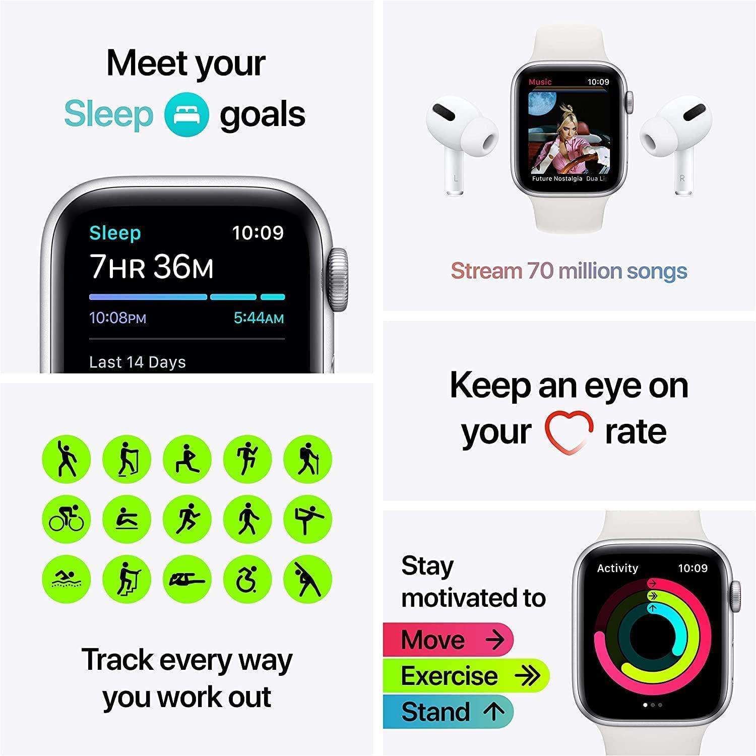 Apple Watch SE (GPS + Cellular, 40mm) - Silver Aluminum Case with White Sport Band (Renewed) - Image 3