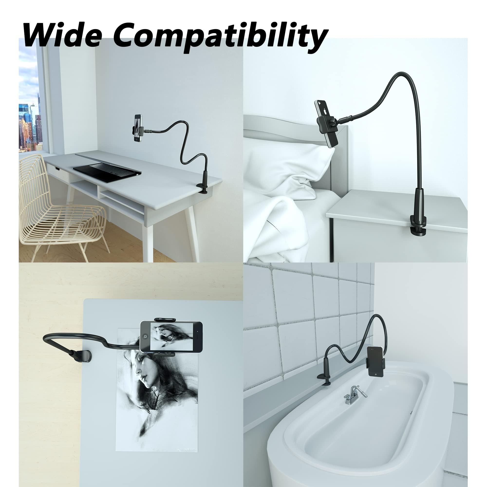Cell Phone Clip Bed Stand Holder, with Grip Flexible Long Arm Gooseneck Bracket Mount Clamp for Desk, Compatible with iPhone 14 Pro Max XR X 8 7 6 or Other 3.5-7" Devices (Black) - Image 7
