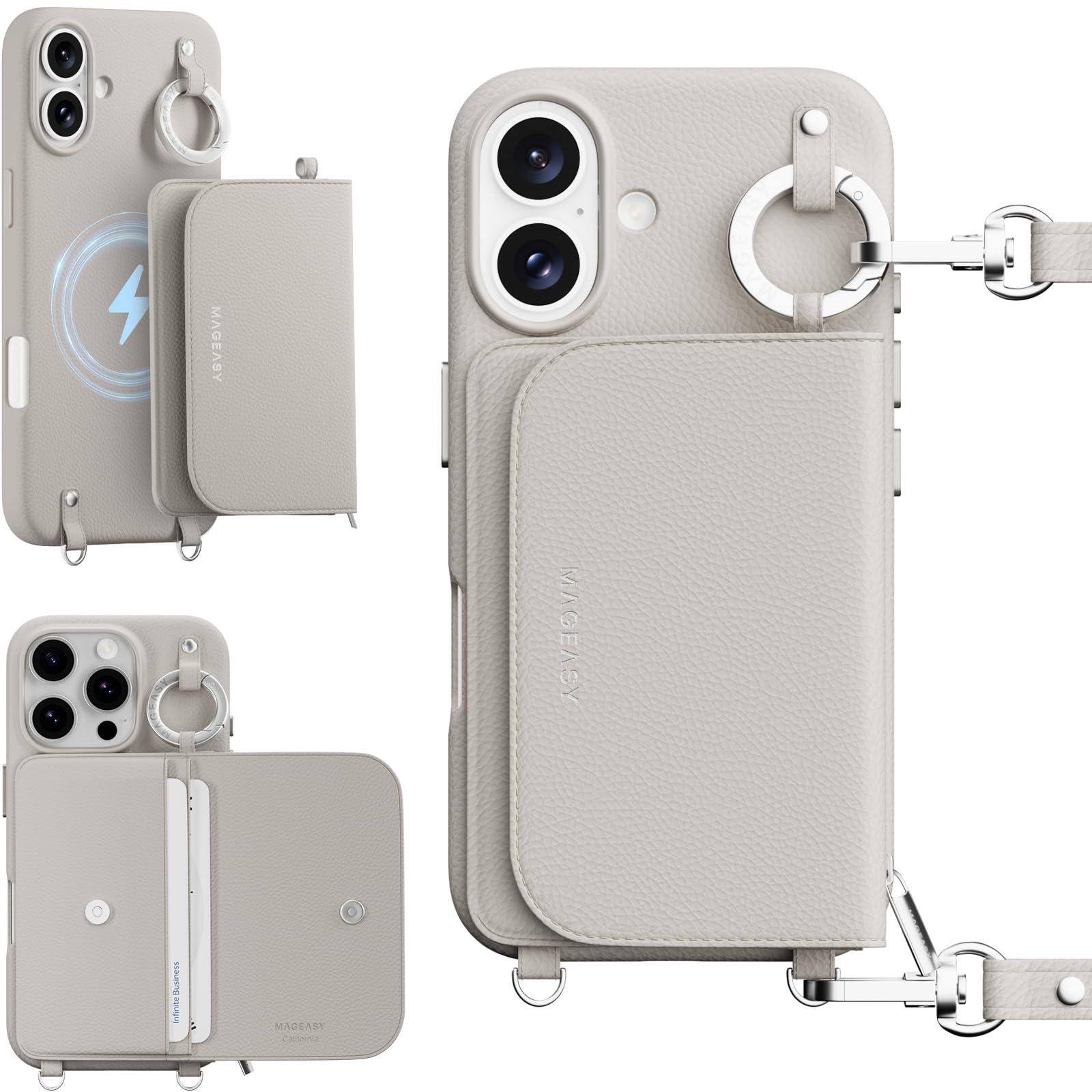 MAGEASY Case for iPhone 16 6.1" - Detachable Wallet Case with Crossbody Strap, 16ft Ultimate Drop Protection, [The Only Phone Case with Purse Compatible with MagSafe] | Pouch M