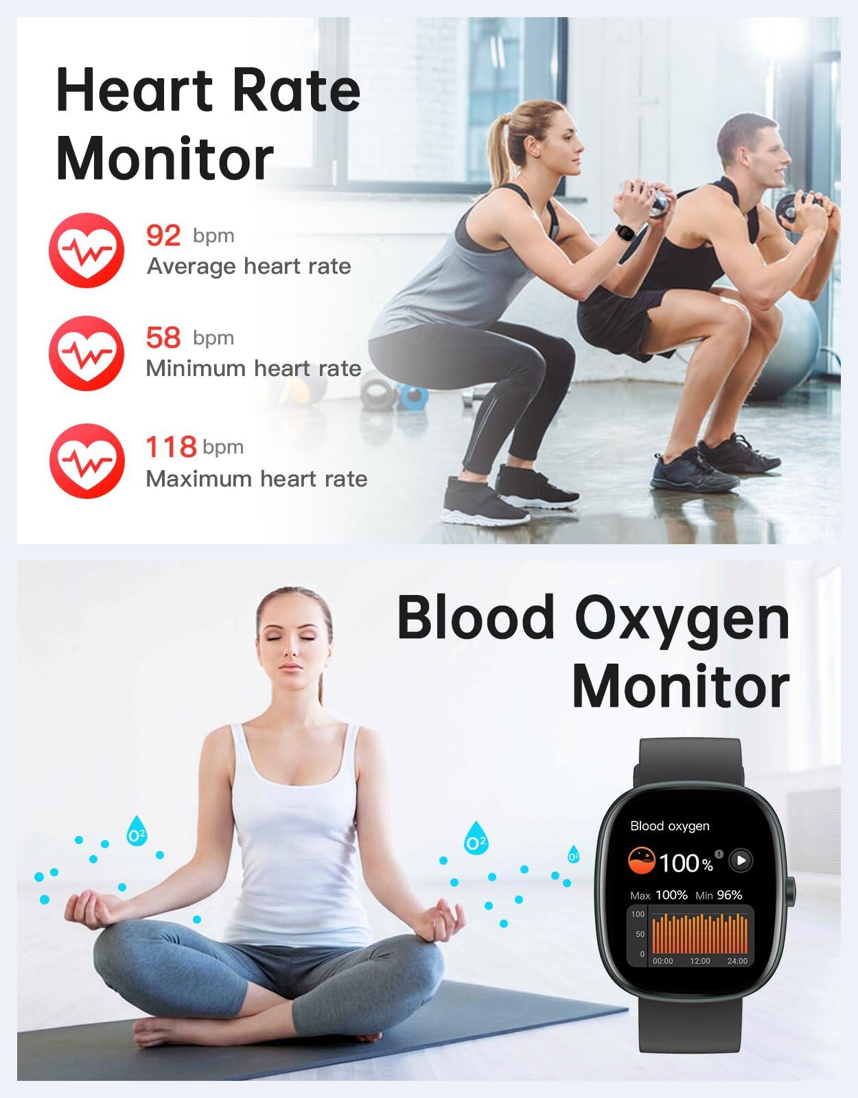 HUAKUA Smart Watches for Women Men (Answer/Make Calls), 1,85" HD Smart Watch for iPhone/Android Phones, Fitness Tracker with 100+ Sport Heart Rate/Sleep Monitor Pedometer IP68 Waterproof (Black) - Image 5
