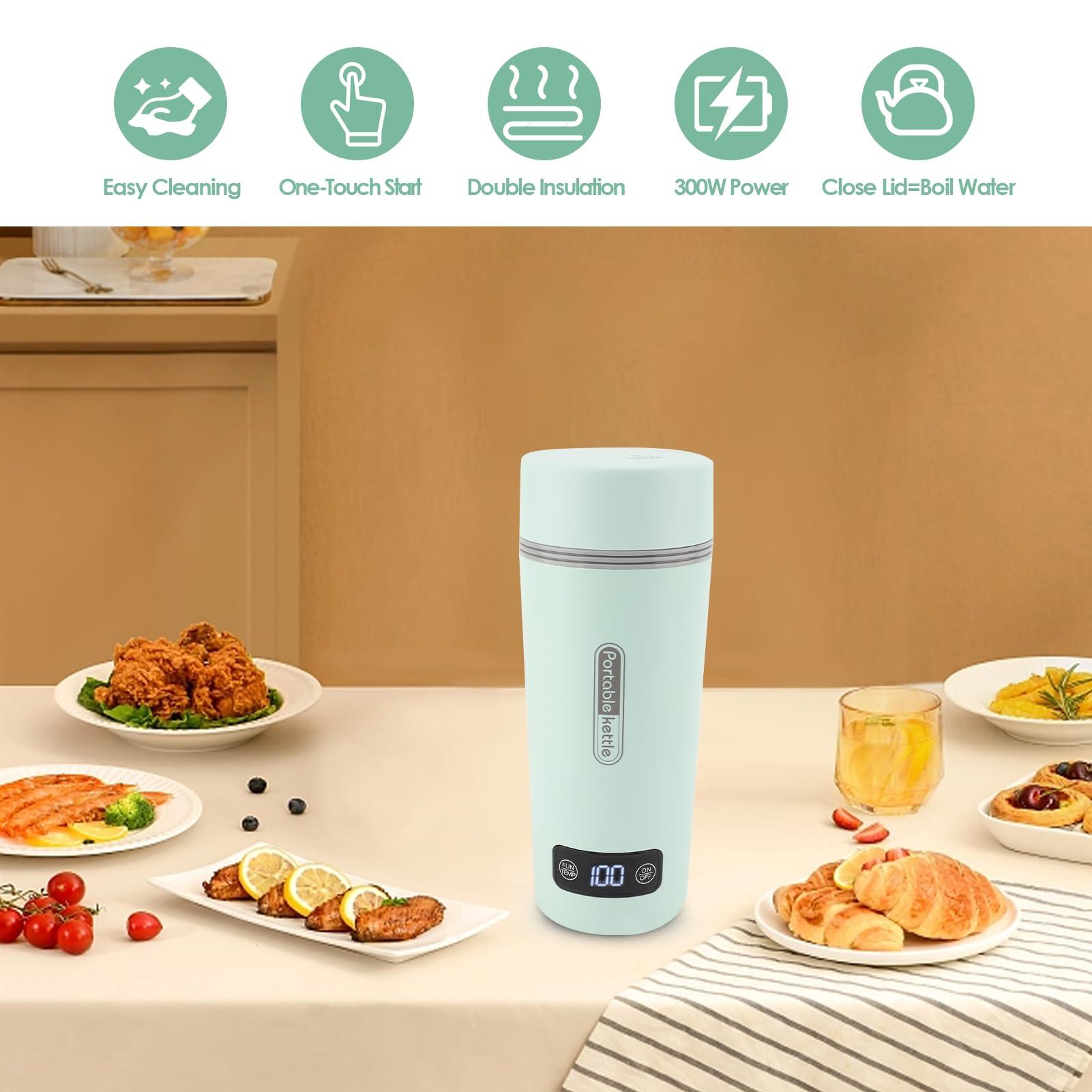 Travel Electric Kettle, 12oz Portable Water Boiler, 45/60/80/100℃ Temperature Control, Car Electric Travel Kettle, Portable Electric Kettle, 304 Stainless Steel Mini Hot Water - Image 2