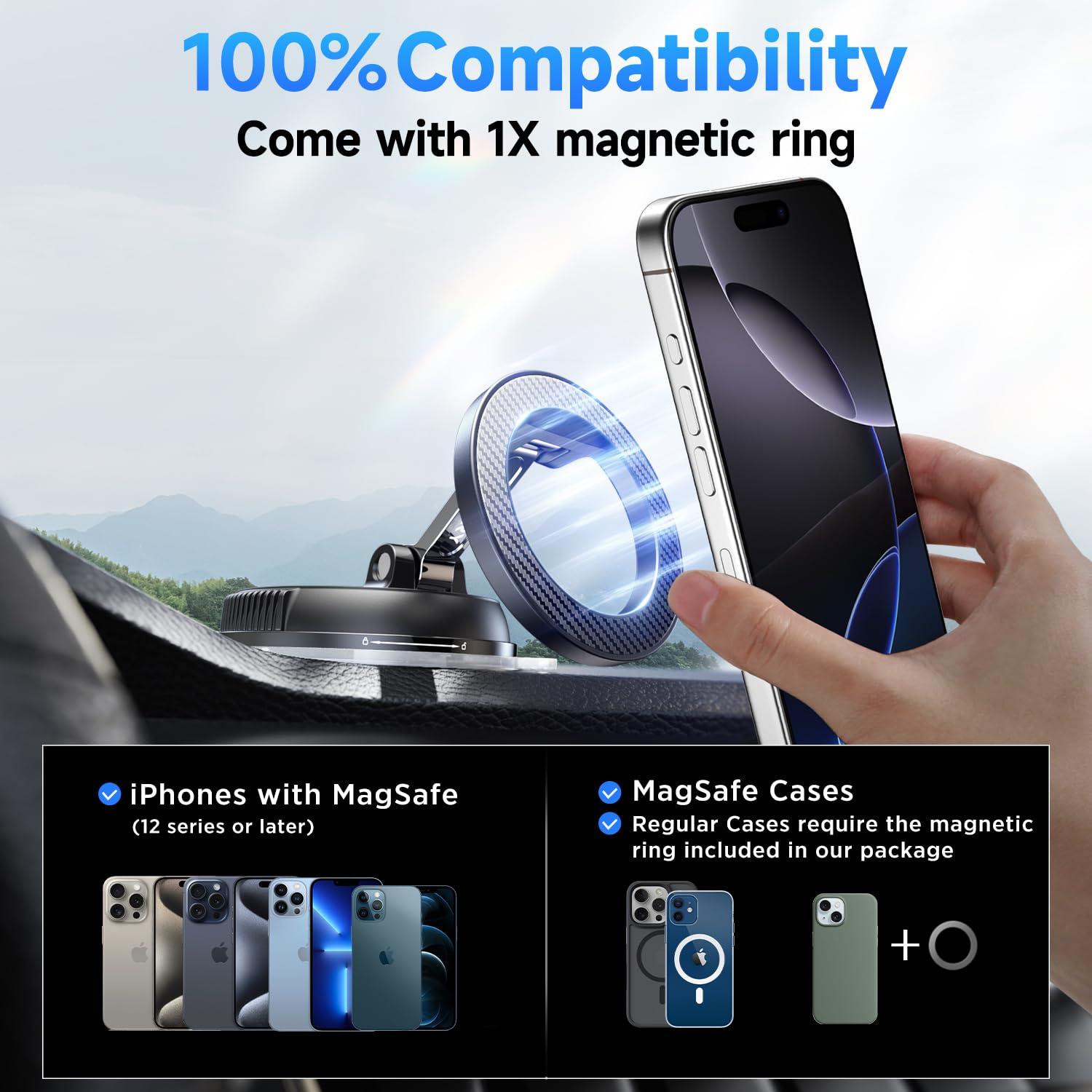 Car Phone Holder for Magsafe [78+LBS Strongest Suction & 2400gf Strongest Magnetic] 360° Adjustable Car Phone Mount, Phone Holders for Your Car for iPhone 16 Pro Max 15 14 13 12 Plus (Carbon Fiber) - Image 6