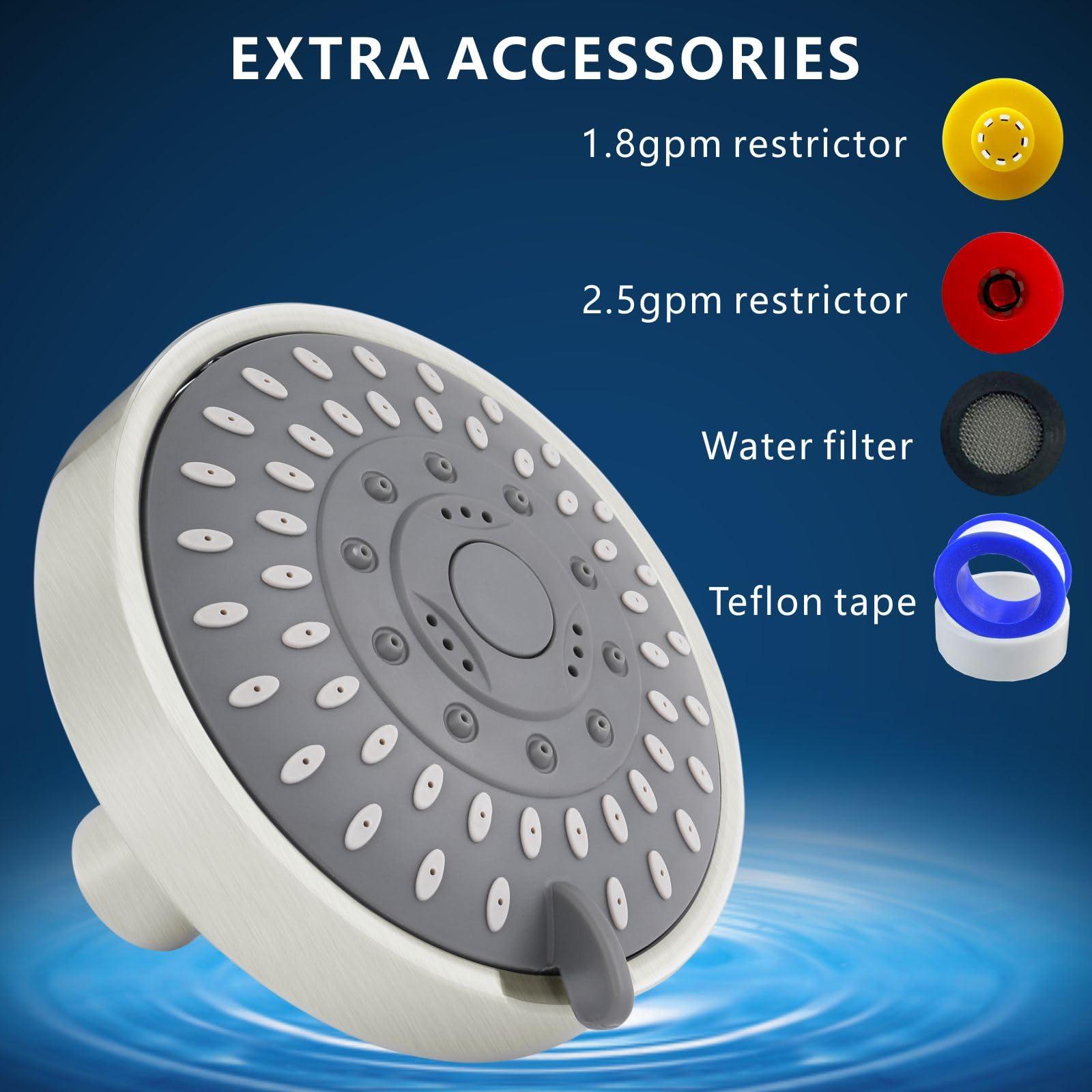 Voolan High Pressure Shower Head - 4 Inch Rain Showerhead - High Flow Bathroom Shower with 5 Spray Settings For a Luxury Showering Experience Even with Low Water Pressure (Brushed Nickel) - Image 6