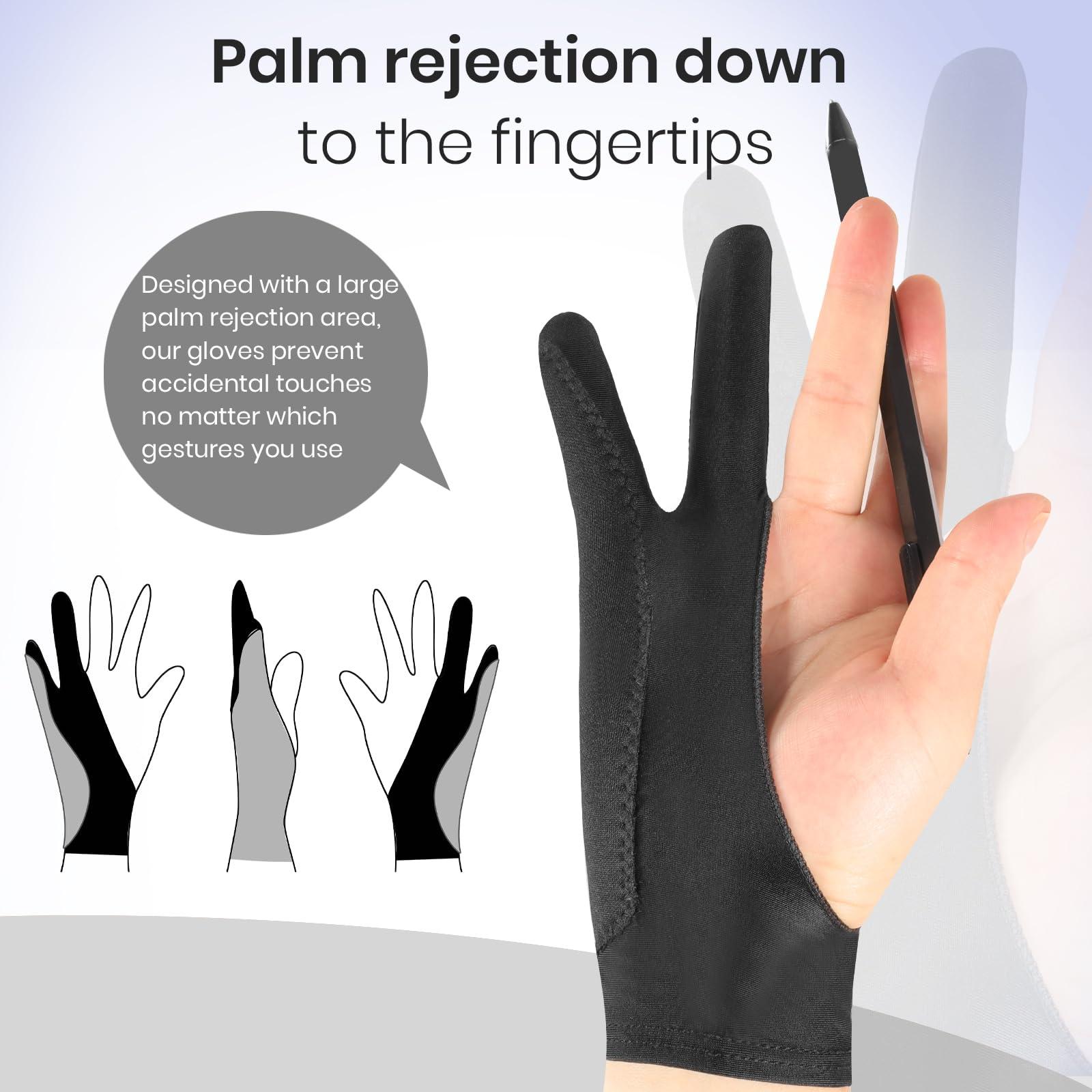 Digital Drawing Glove: 3-Layer Palm Rejection, Two-Finger Artist Glove for Drawing Tablet, iPad, Paper Sketching, Fits Left and Right Hand, Includes Cleaning Cloth(2 Pack,Black,Small) - Image 6