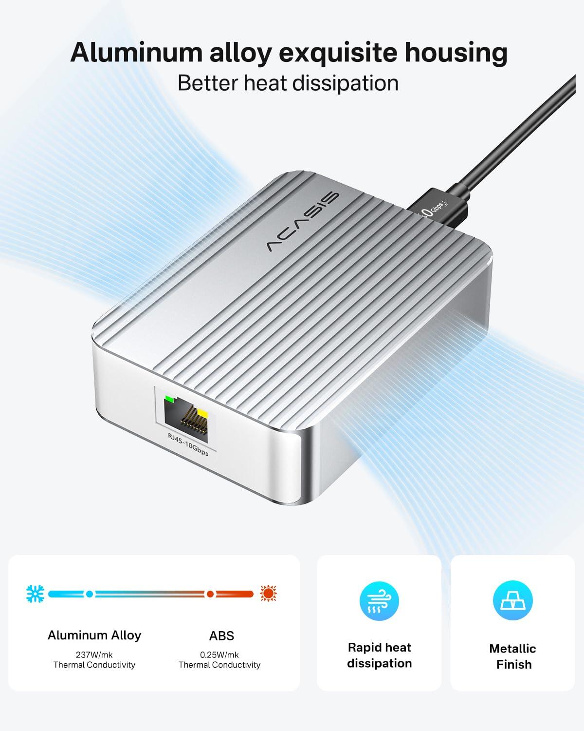 ACASIS 10Gb Ethernet Adapter, High-Speed RJ45 Network Connections Compatible with Thunderbolt 3/4 or USB4 Ports, 10gbe USB C Ethernet Adapter Supports 10/5/2.5/1Gbps 100Mb/s Base-T for Mac/Win - Image 4
