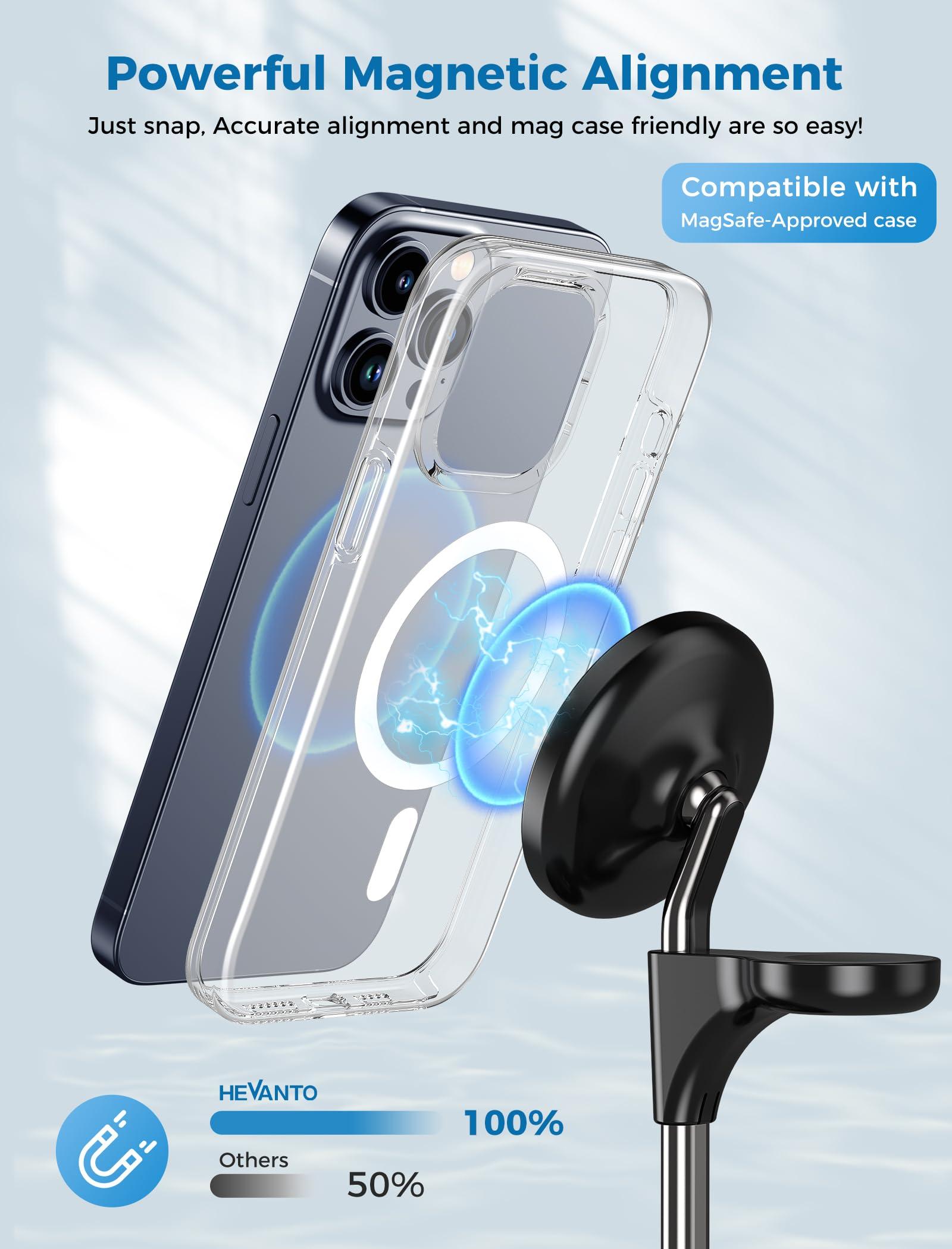 Hevanto 3 in 1 Wireless Charging Station for Apple MagSafe Charger, 15W Fast Qi-Certified Magnetic Mag-Safe Charger Stand for iPhone 16 15 14 13 12 Apple Watch AirPods, Adjustable Angle,Gifts for Men - Image 6