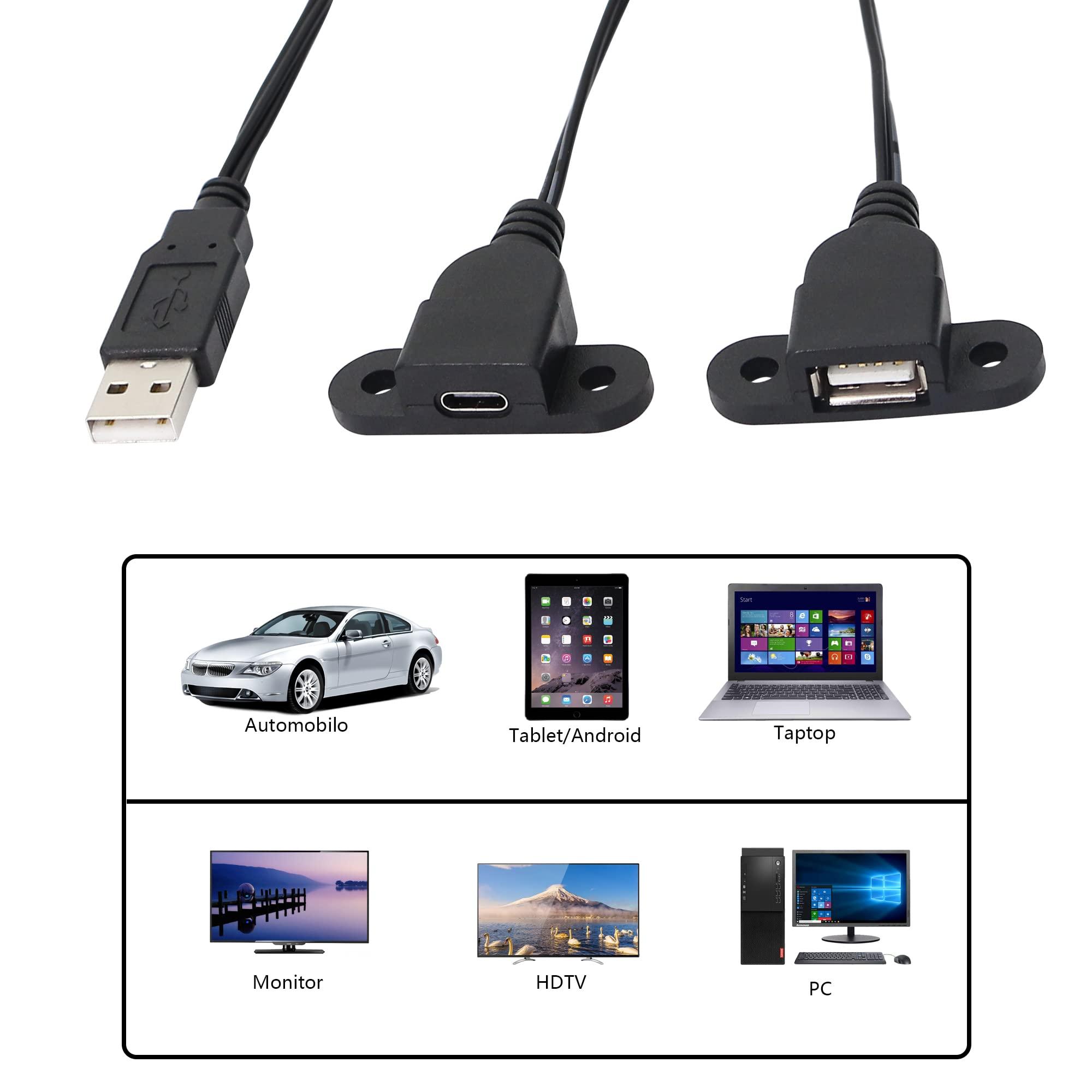 SinLoon USB 2.0 Charging Cable USB 2.0 Male to USB Female & Type-c Female Panel Mount Charging Cable for Wine Cabinet, Hotel,Furniture, Install USB Charging Port 1.5M (USB M/F&Type-C) - Image 5
