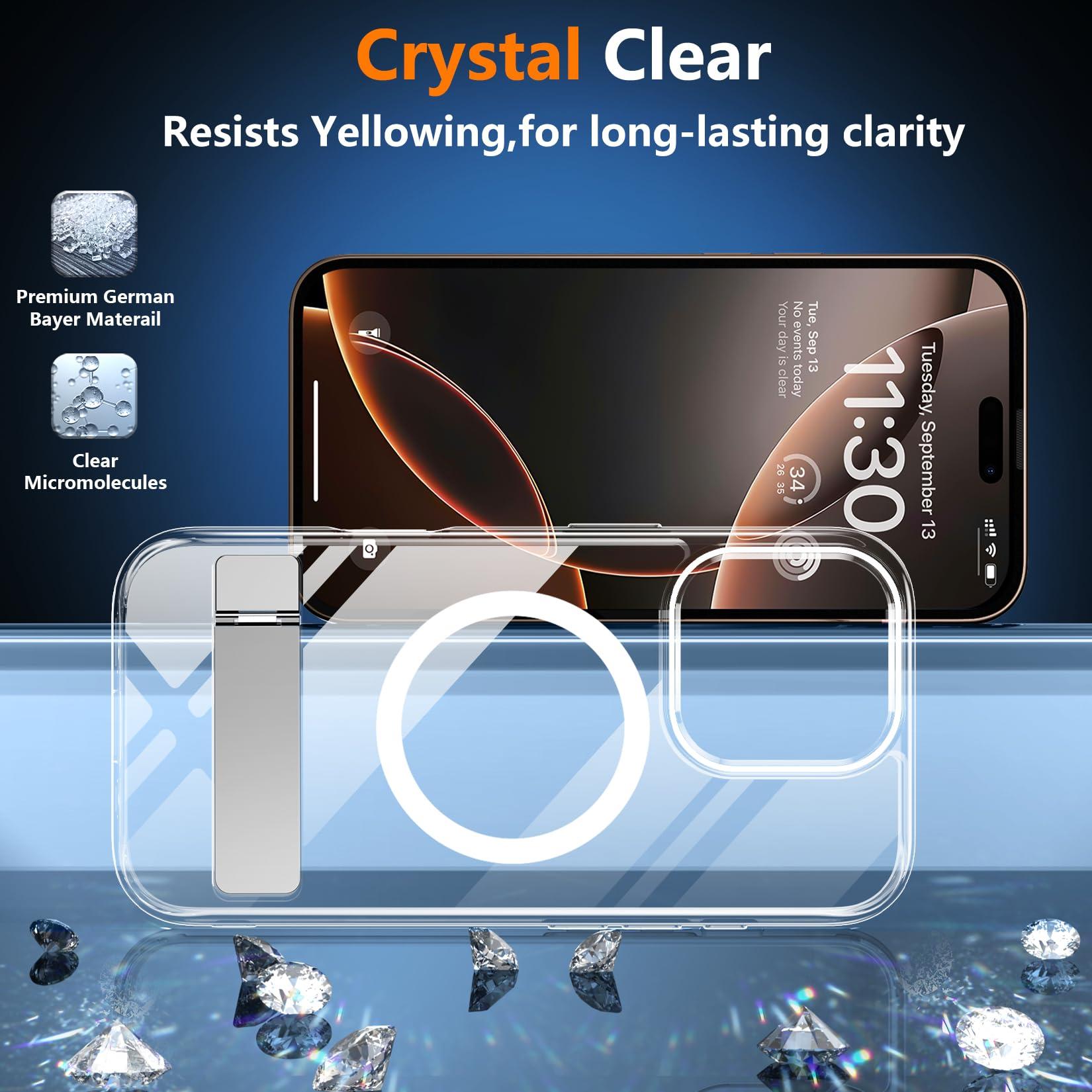 SPIDERCASE Magnetic for iPhone 16 Pro Max Case, with 2Pcs [Tempered Glass Screen Protector] [ Military Grade Drop Protection] Invisible Kickstand Slim Case for iPhone 16 Pro Max 6.9", Clear - Image 4