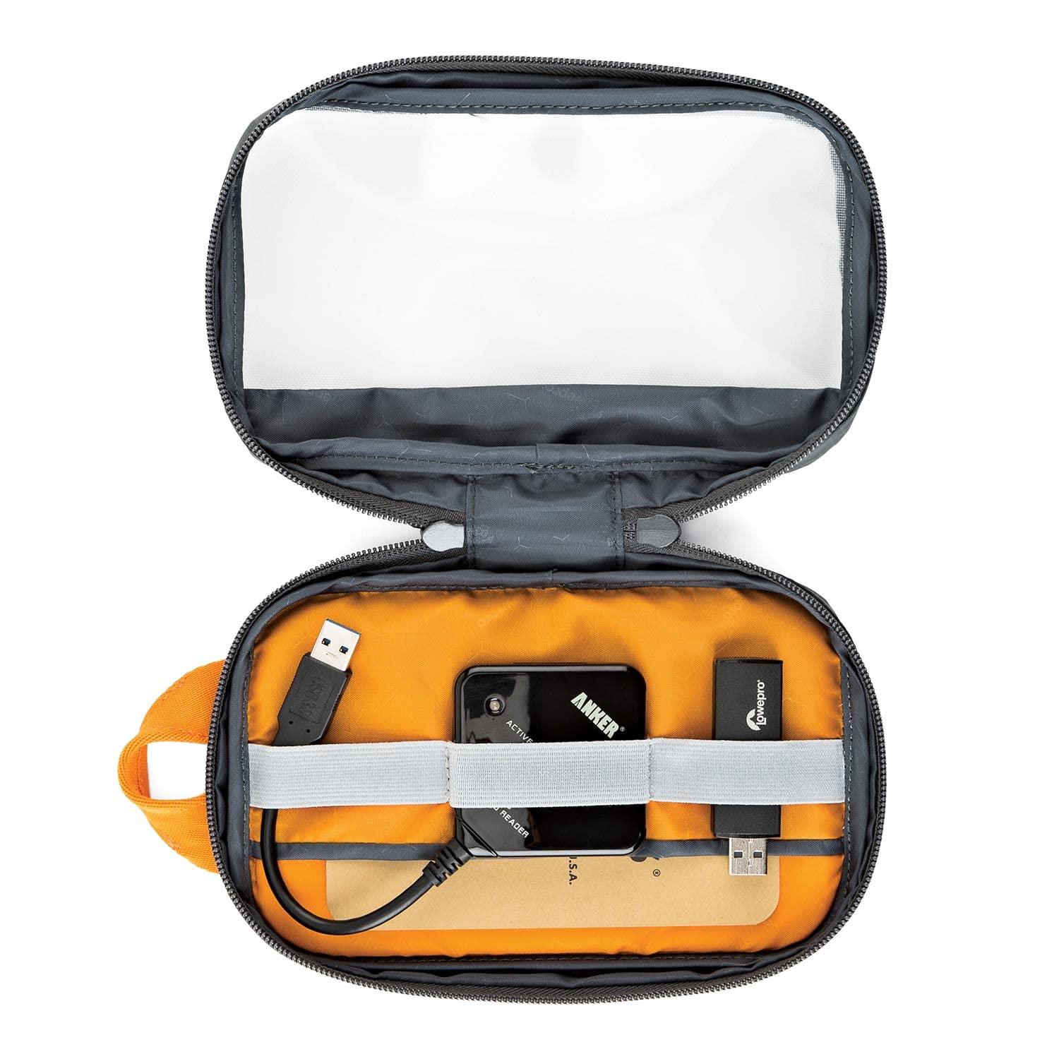 Lowepro GearUp Pouch Mini, Travel Essentials, Travel Case for Phone Cords, Cables, Adapters, USB Sticks, Smartphone Accessories, Made of Recycled Fabric, Grey - Image 4