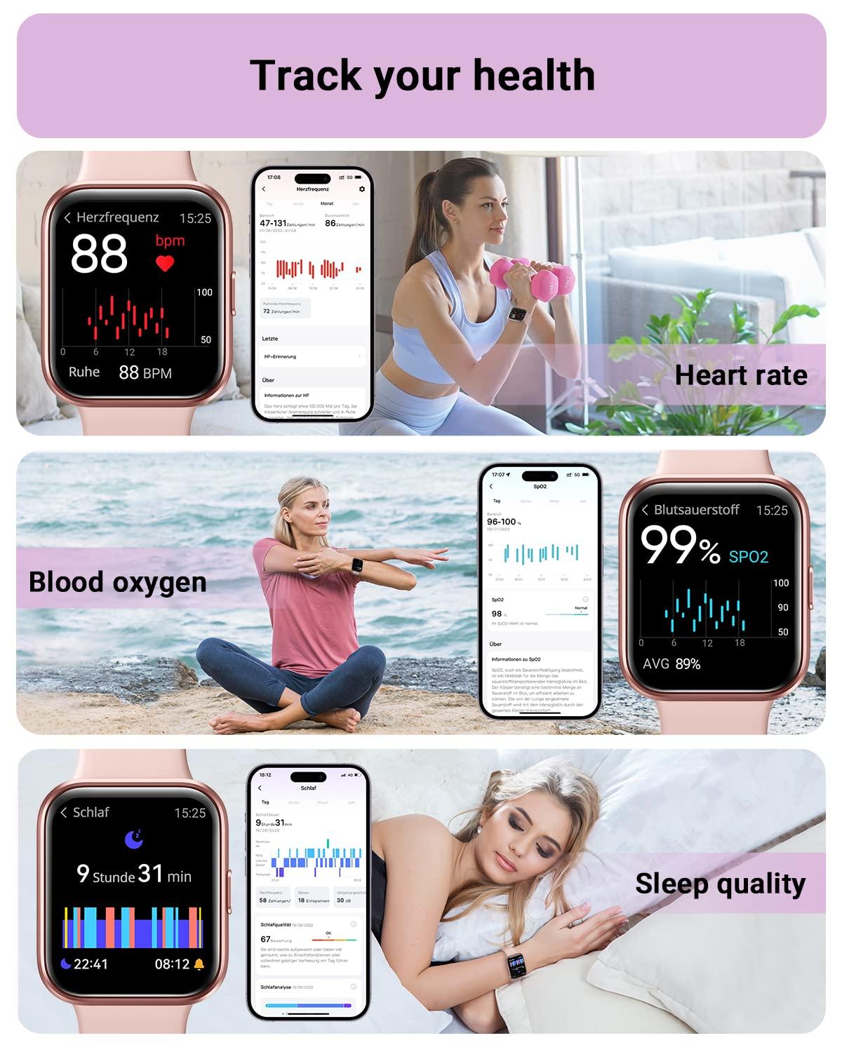 Smart Watch for Women Android & iPhone, Alexa Built-in, 1.8" Touch Screen Fitness Tracker with Answer/Make Calls, IP68 Waterproof Heart Rate/Sleep/SpO2 Monitor, Pedometer, 100+ Sport Modes - Image 4