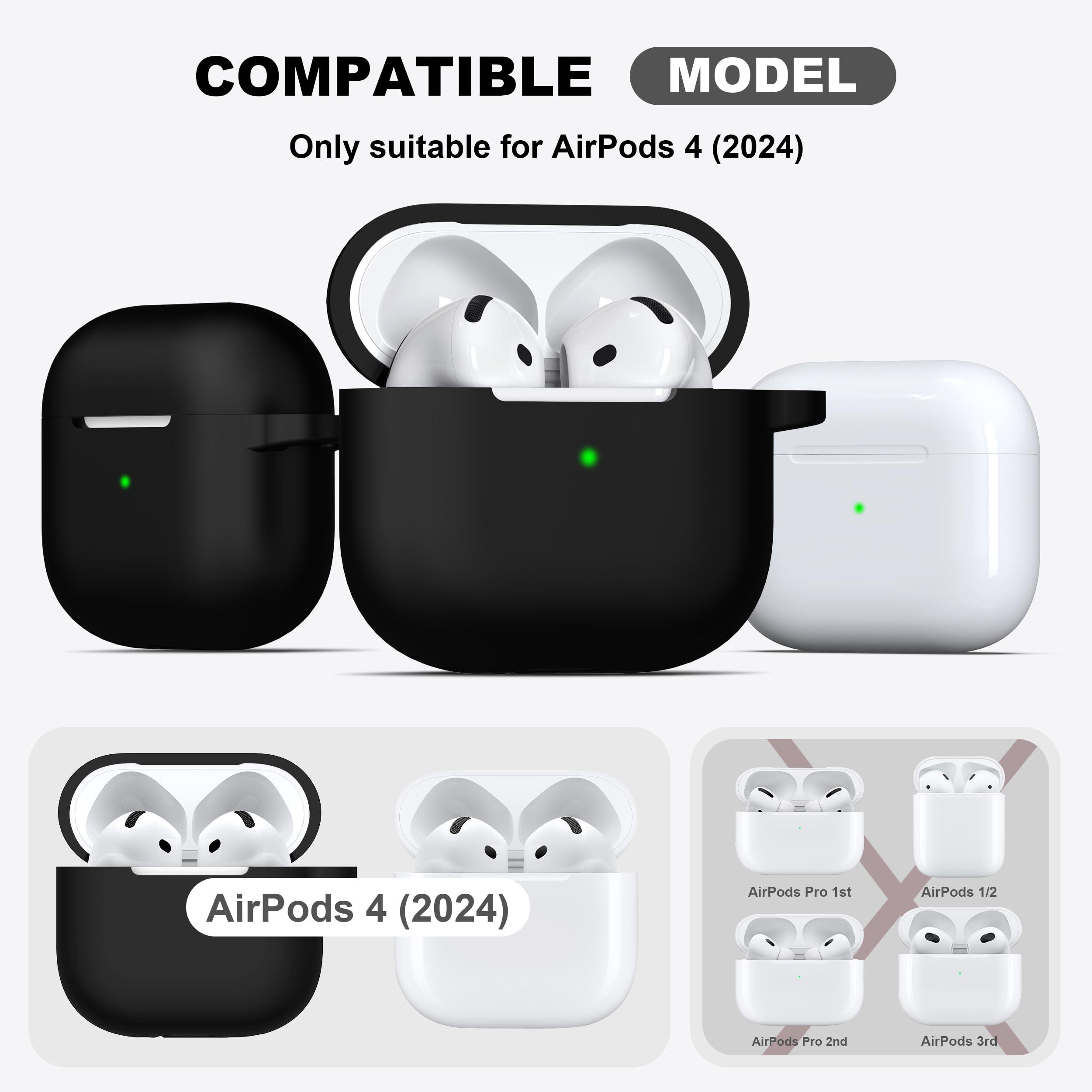 R-fun for AirPods 4 Case with Cleaner Kit,Full Protective Soft Skin Silicone Cover with Keychain for AirPods 4 Gen Case for Men Women,Compatible with Apple AirPods 4th Genaration case 2024,Black - Image 4