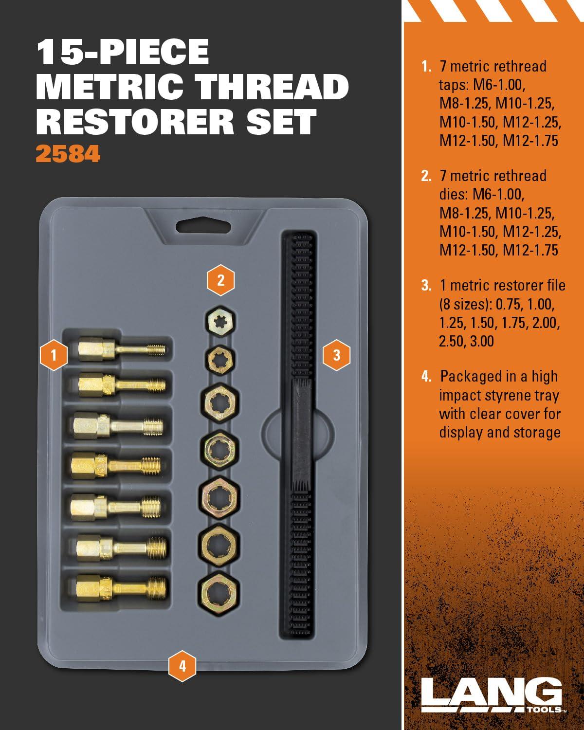 Lang Tools 2584 15-Piece Metric Thread Restorer Set, Black , Gray - Image 3