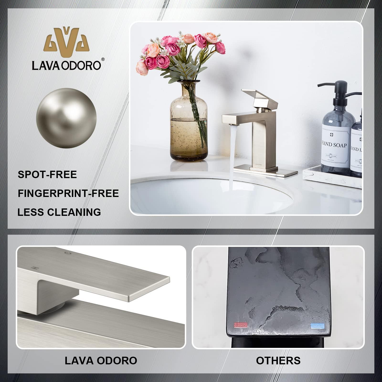 Lava Odoro Brushed Nickel Bathroom Faucet Single Hole, Brass Bathroom Sink Faucet Single Handle Vanity Faucet with Pop up Drain Assembly, Deck Plate Included, BF307-BN - Image 4