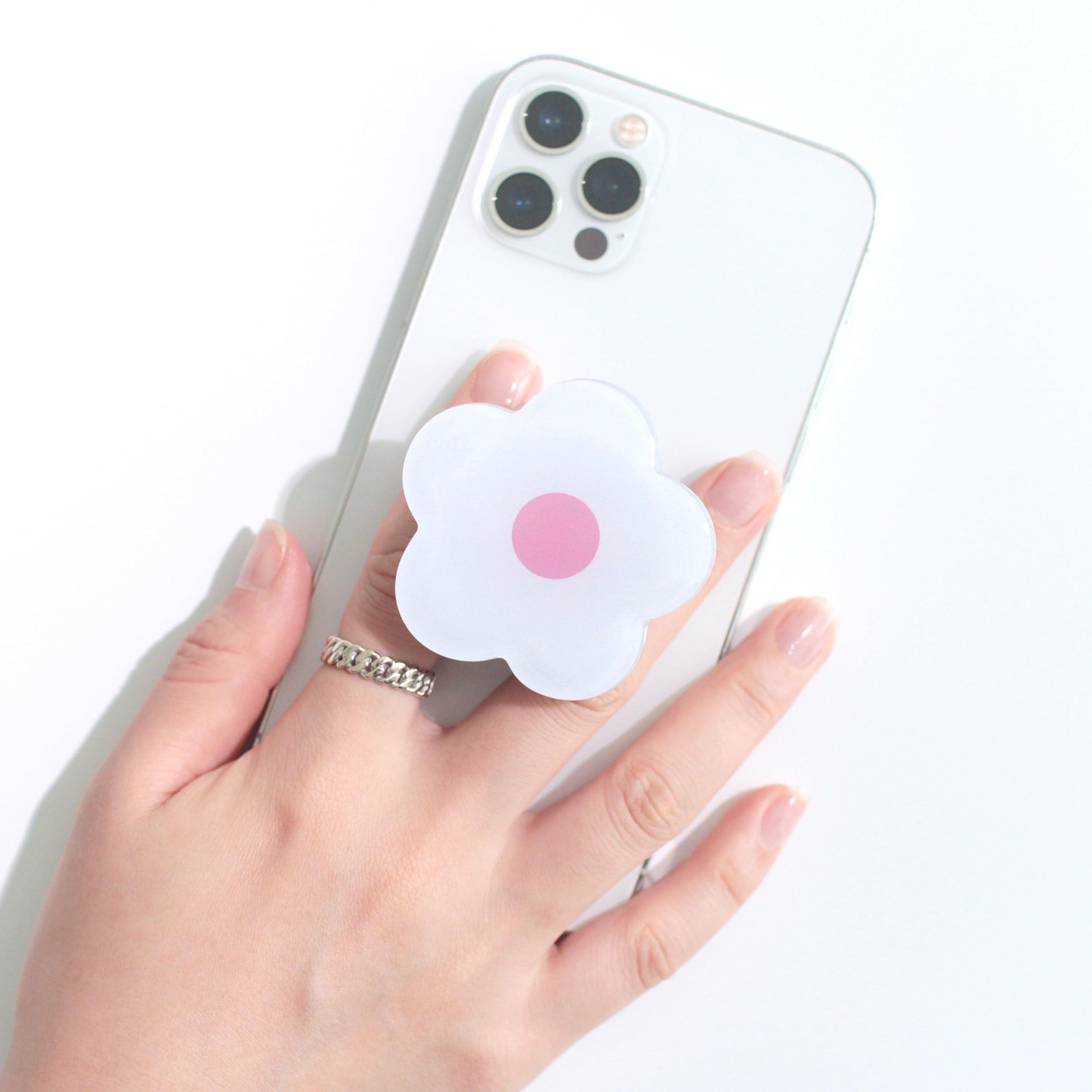 OnTheGrip Cute Solid Color Daisy Flower Design Collapsible Mobile Phone Grip Stand Holder for Smartphone Tablet Cell Phone Accessory (White Pink) - Image 2