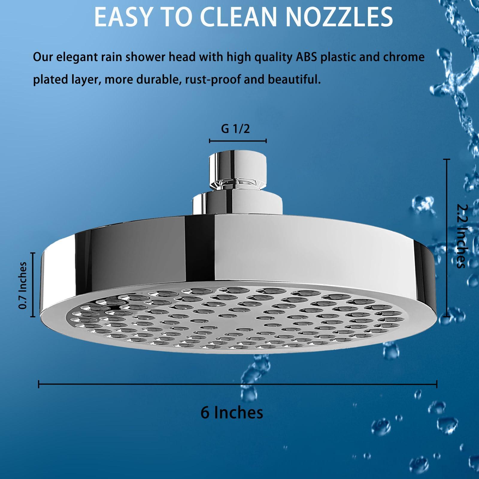 Katezon Shower Head High Pressure Rain, Luxury Showerhead with Chrome Plated Finish, Adjustable Replacement for Your Bathroom Shower Heads, Anti-Clogging Silicone Nozzles(6 Inch) - Image 2