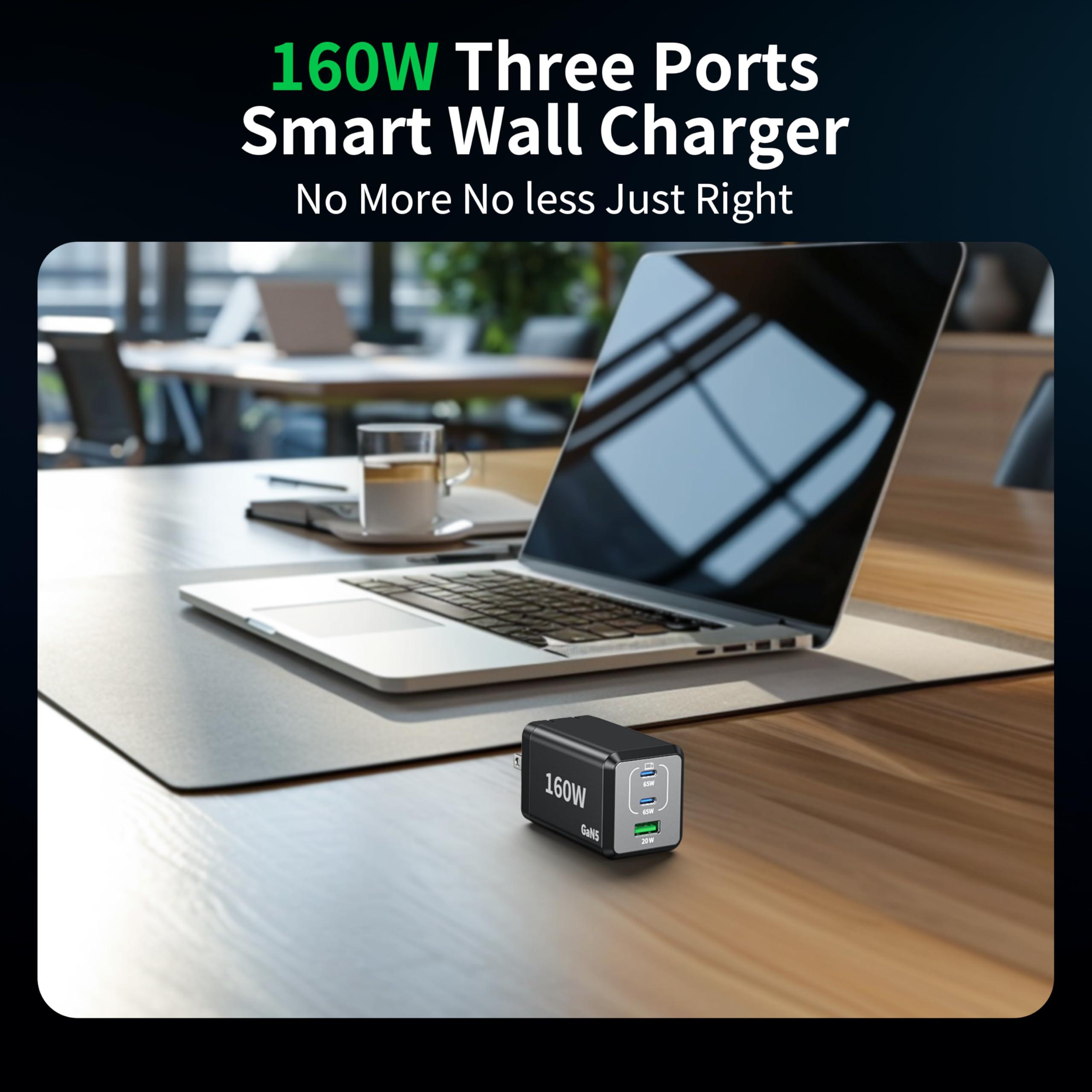 2 Pack USB C Fast Charger 160W Compact Foldable 3 Port Charging Station Hub Brick Block PD PPS 65W Laptop Charger for iPhone 16 16Pro Max MacBook Pro/Air/iPad Pro/Galaxy S24/Note 22/Dell XPS - Image 7