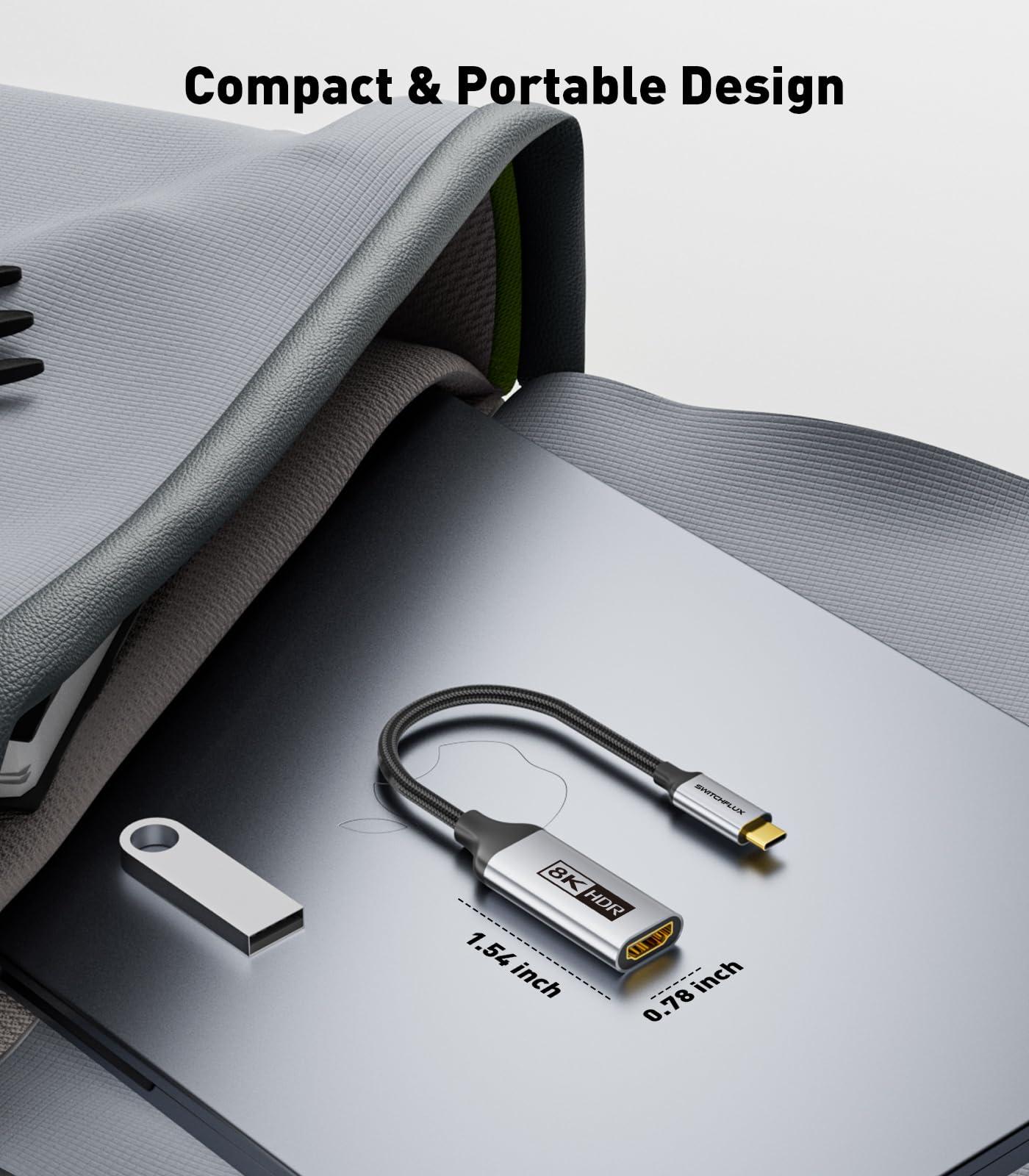 SWITCHFLUX USB-C to HDMI 2.1 Adapter | 8K@60Hz,4K@144Hz,2K@165Hz High-Speed USB Type C 3.1 to HDMI 8K Converter [Thunderbolt 3/4 Compatible] for MacBook Pro/Air,iPad, Other USBC Laptops - Image 6