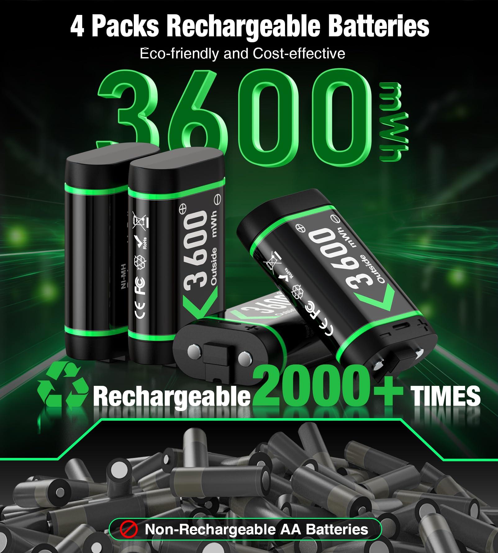 Upgraded Fast Charging Rechargeable Battery Packs for Xbox, 4 x 3600mWh Xbox Controller Batteries with Charger Dock & Light Control for Xbox Series X|S, One S/X/Elite Controllers, Console Accessory - Image 5