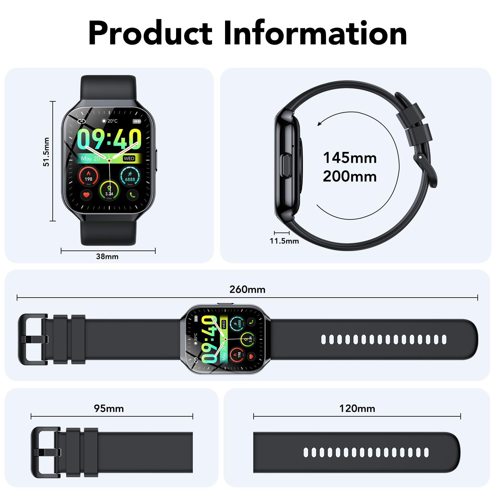 Smart Watch for Men Women, 1.96" Smartwatch (Answer/Make Call), IP68 Waterproof Fitness Tracker, 112+ Sport Modes, Heart Rate and Sleep Monitor, Pedometer, Smartwatches for Android iOS,Black - Image 7