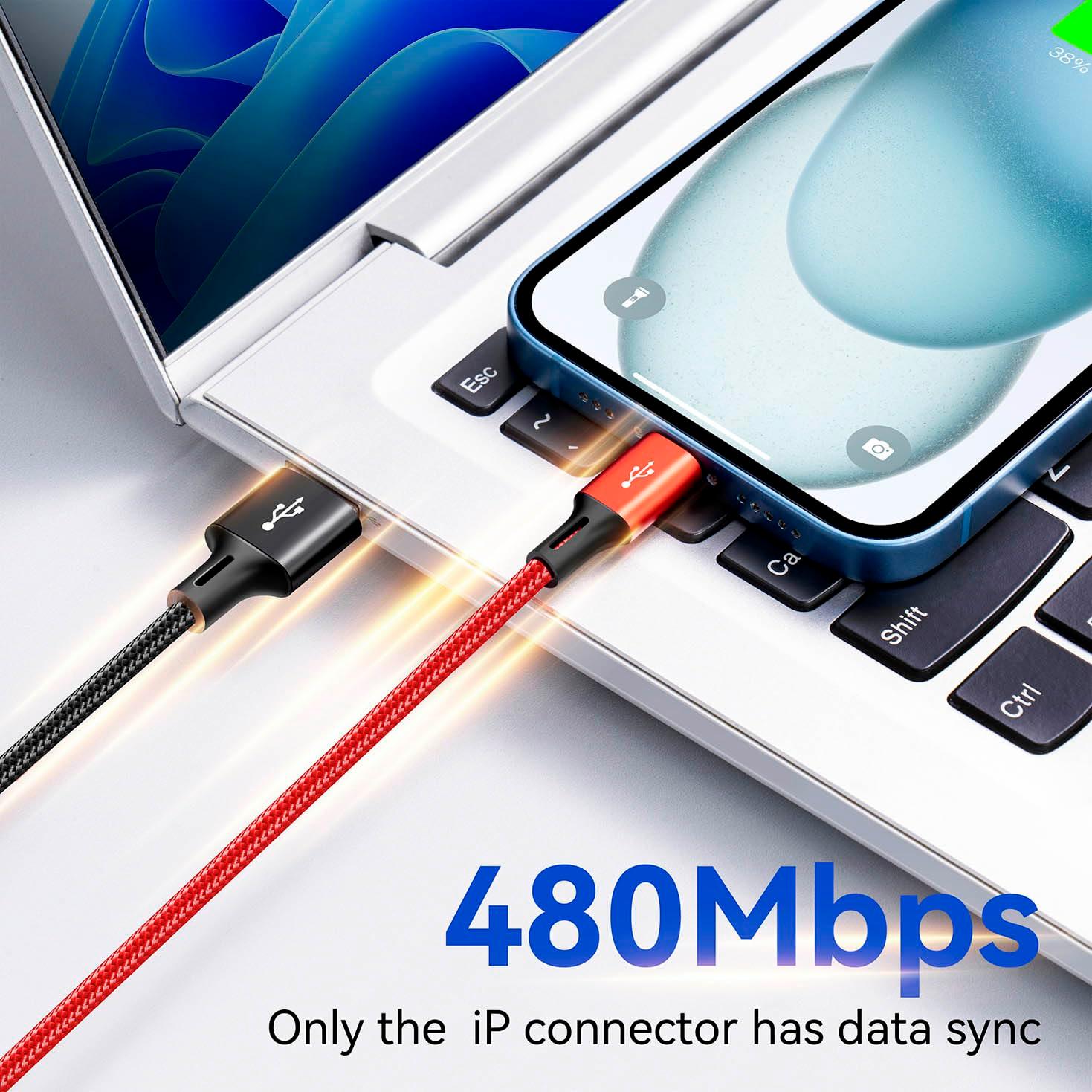 Multi Charging Cable 3.5A Multiple Charger Cable Braided 4 in 1 Multi USB Cable Fast Charging Cord with IP/Type C/Micro Ports for Cell Phones/iPhone Series/Tablets/Samsung Galaxy & More (2Pack 4Ft) - Image 3