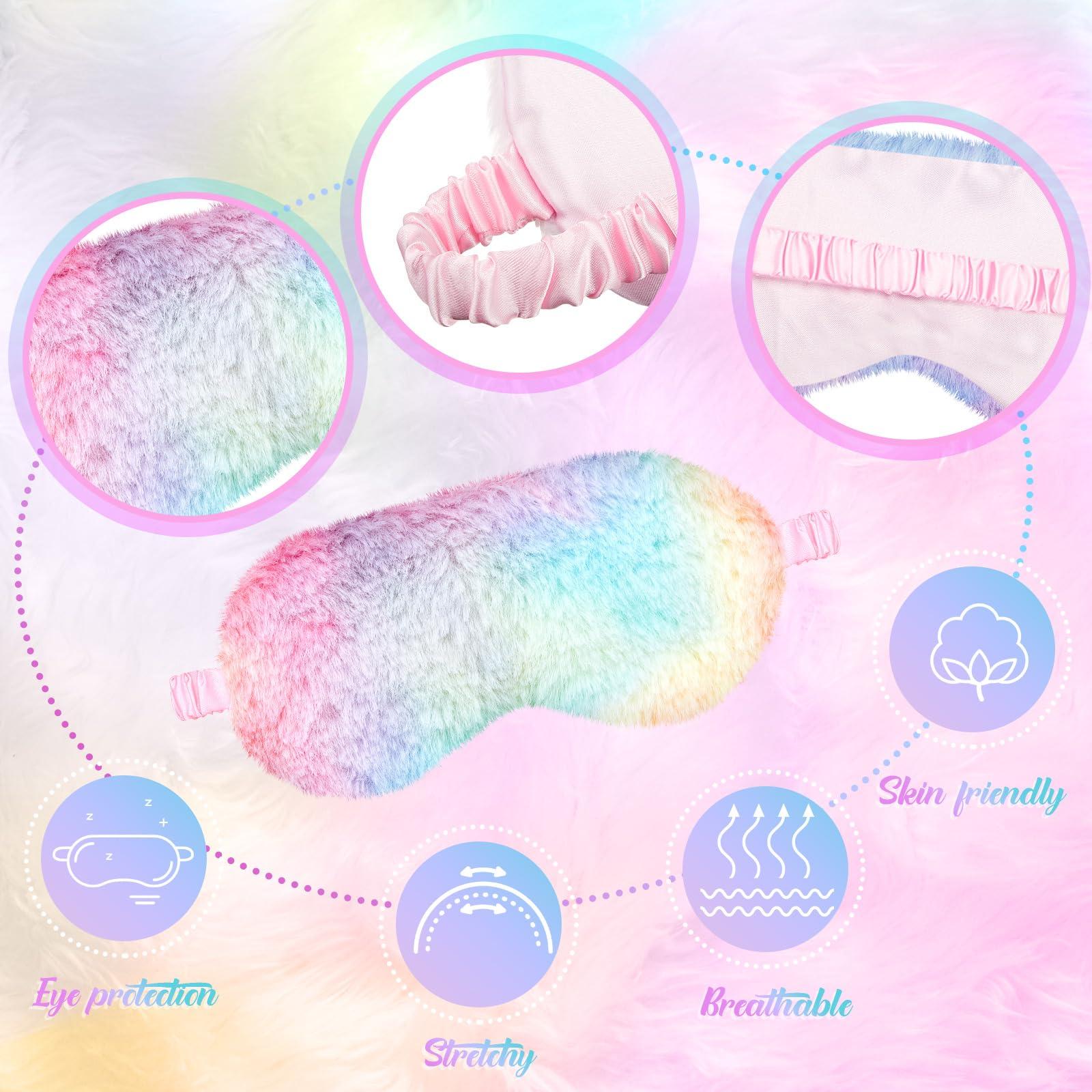 Cuffbow 6 Pcs Plush Sleep Eye Mask Silk Furry Eye Covers for Sleeping Cute Sleep Mask Fluffy Comfortable Sleeping Blindfold for Travel Sleepover Nap Party Supply Girls Women, Rainbow Color - Image 4