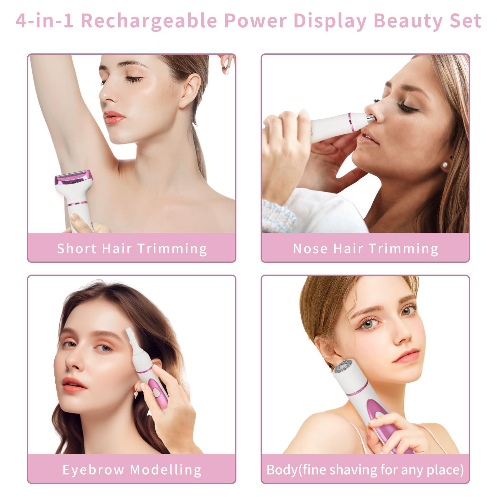 Beanify Wet & Dry Electric Razor for Women Men,4 in 1 Rechargeable Led Display Electric Shaver and Facial Hair Remover,Painless Ladies Body Razors for Nose Face Body Leg Bikini Arm Hair (Purple) - Image 2