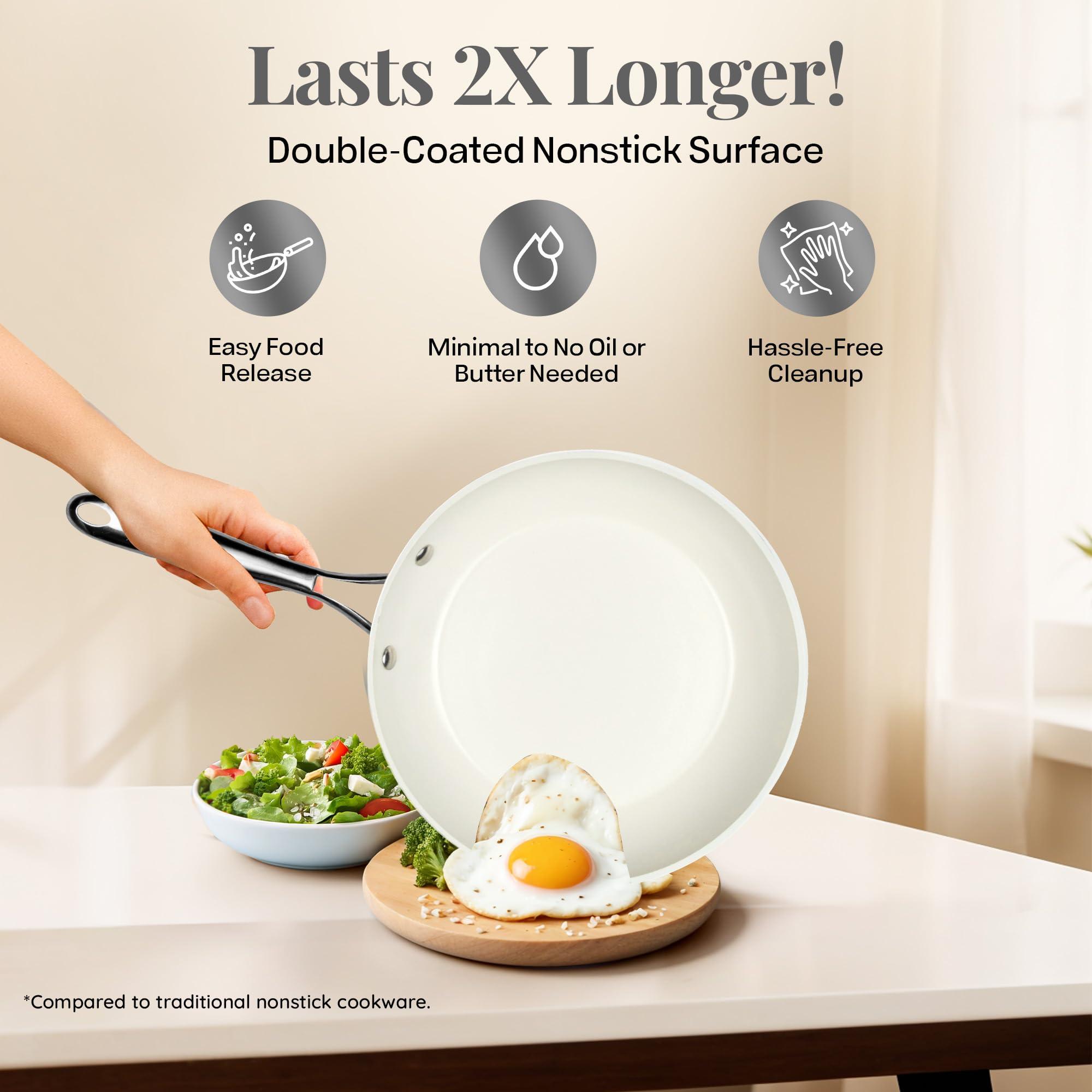GOTHAM STEEL Hammered 10 Inch Non Stick Frying Pans with Lid, Frying Pans Nonstick with Lid, Non Toxic PFOA PFOS Free, Skillet Pan for Cooking, Induction Oven and Dishwasher Safe – Cream - Image 4