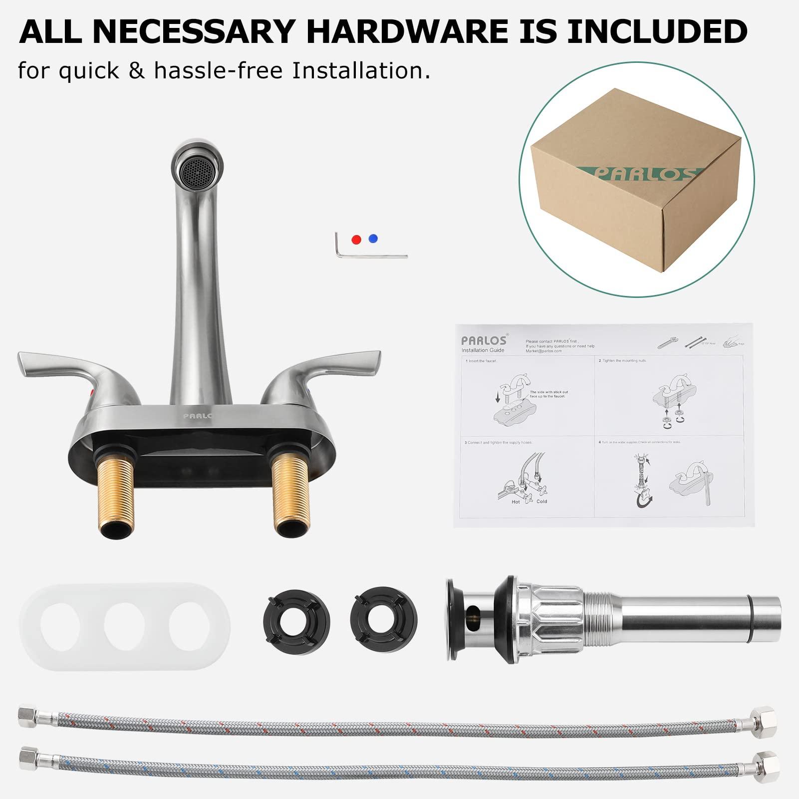 PARLOS 2-Handle Bathroom Sink Faucet with Drain Assembly and Supply Hose Lead-Free cUPC Lavatory Faucet Mixer Double Handle Tap Deck Mounted Brushed Nickel,1.2 GPM Flow Rate - Image 6
