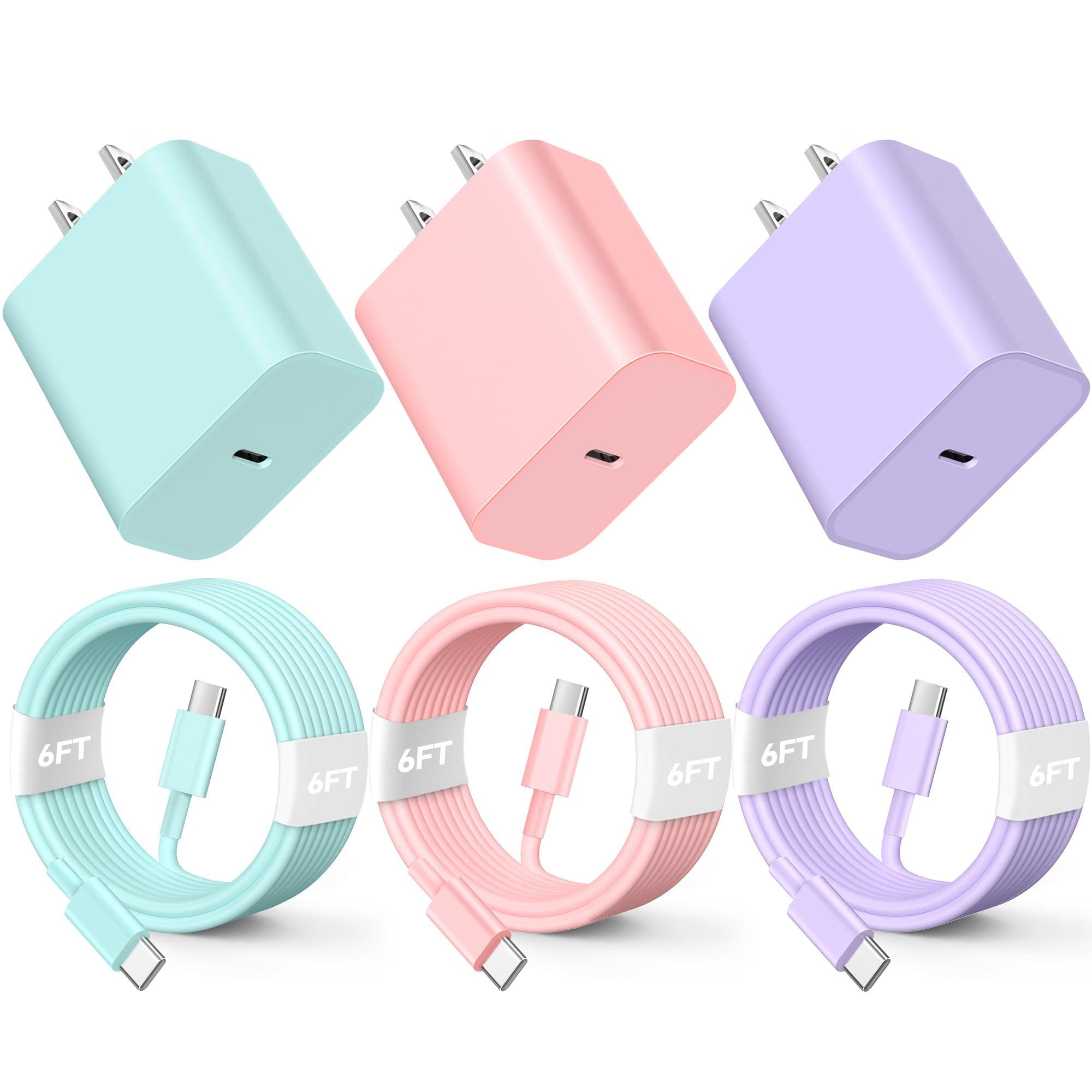 Compatible with iPhone16/15 Charger Fast Charging, 3 Pack 20W USB C Colorful Wall Charger Block with 6ft USB-C to C Cable Compatible with iPhone 16 15 Pro/Plus/Pro Max,Pad Pro 12.9/11 inch,Pad Air 5th