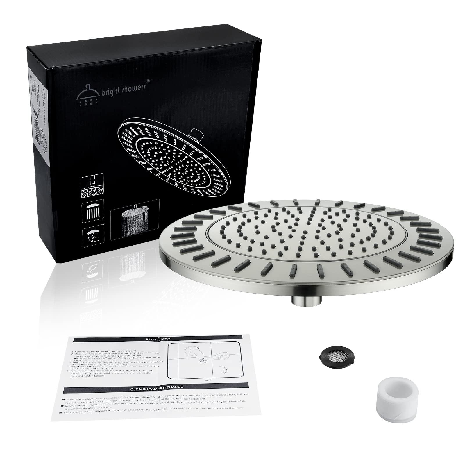 BRIGHT SHOWERS Rain Shower Head, 9 Inch High Pressure Waterfall Showerhead with Adjustable Angle and Anti-clogging Silicone Nozzles, Luxury Bathroom Overhead Shower, Brushed Nickel - Image 8