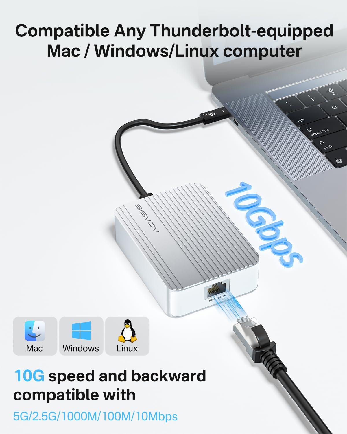 ACASIS 10Gb Ethernet Adapter, High-Speed RJ45 Network Connections Compatible with Thunderbolt 3/4 or USB4 Ports, 10gbe USB C Ethernet Adapter Supports 10/5/2.5/1Gbps 100Mb/s Base-T for Mac/Win - Image 6