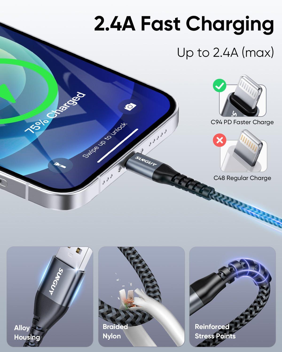USB-A to Lightning Cable 2FT, 2Pack [MFi Certified] USB to Lightning Cable for Car, iPhone Charger Cord Nylon Braided Compatible with iPhone 14/13/12/11 Pro Max Mini X XS XR 8 Plus 10 SE iPad - Image 6