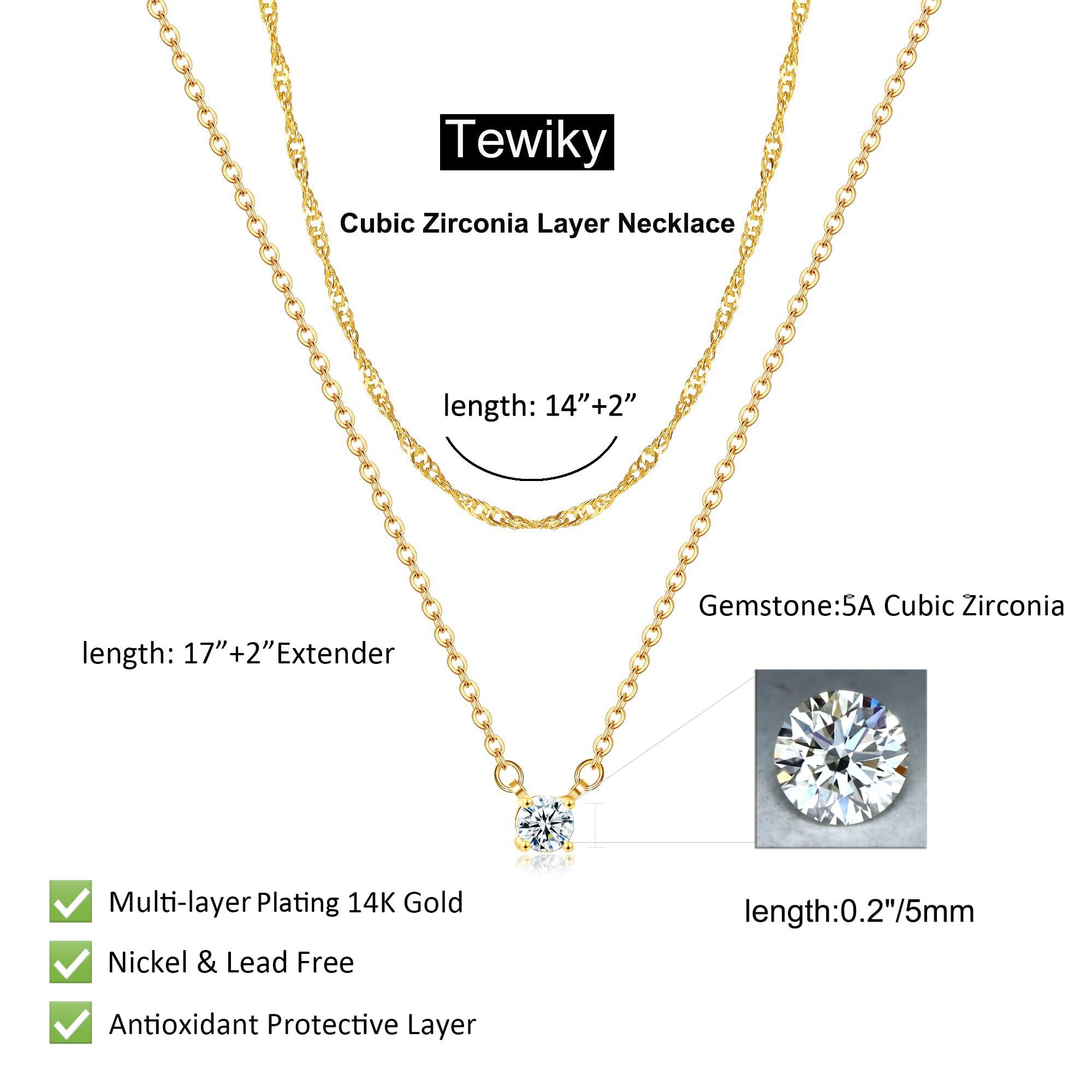 Tewiky Diamond Necklaces for Women, Dainty 14k Gold/Sterling Silver Choker Necklace Simple Gold Plated CZ Jewelry Necklaces for Women Trendy Gifts - Image 4