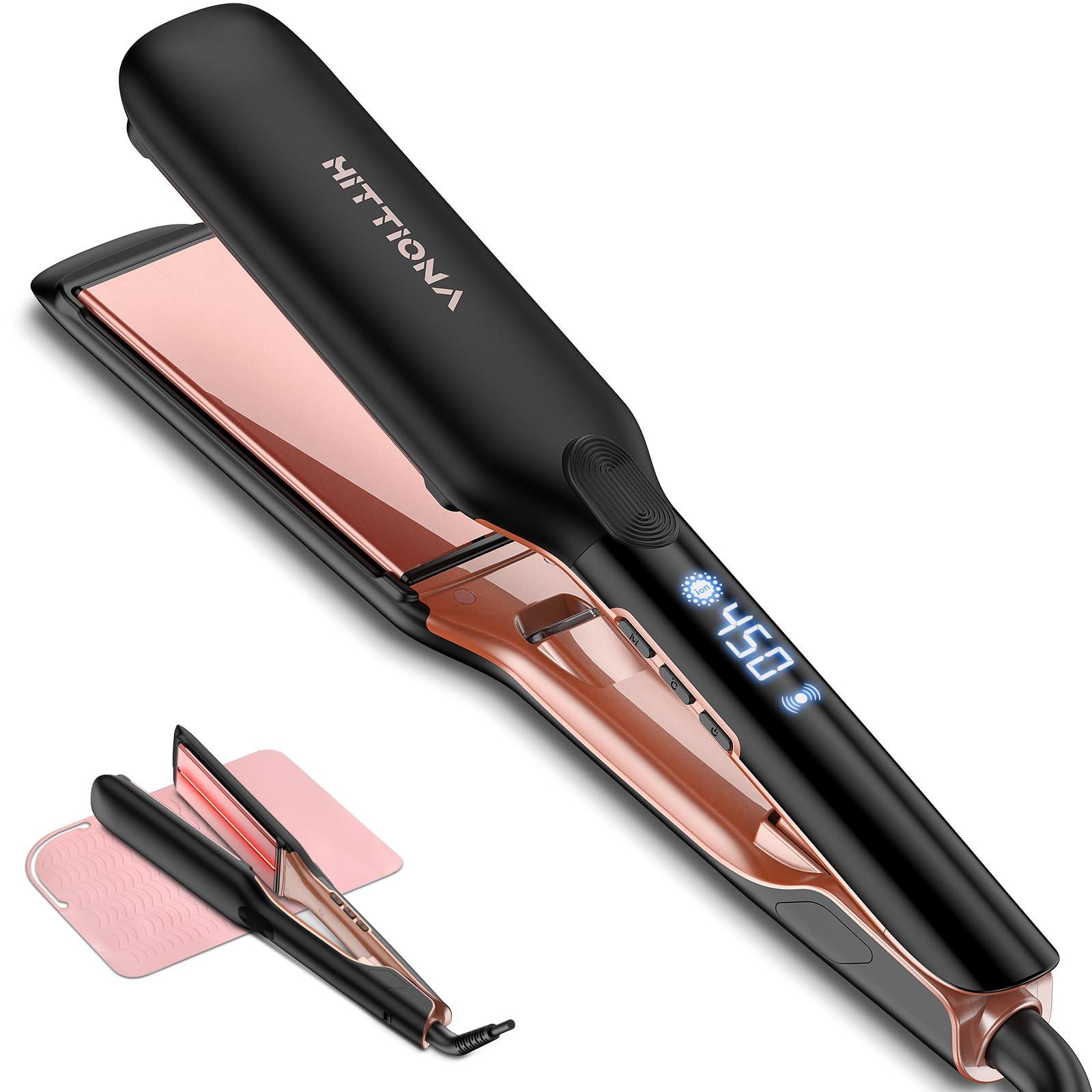 HITTIONA Flat Iron Hair Straightener – 1.75” Ceramic Infrared Ionic Flat Iron with 5s Fast Heat-Up, Vibration Technology, LCD Temp Control, Dual Voltage, Anti-Frizz Styling for All Hair Types