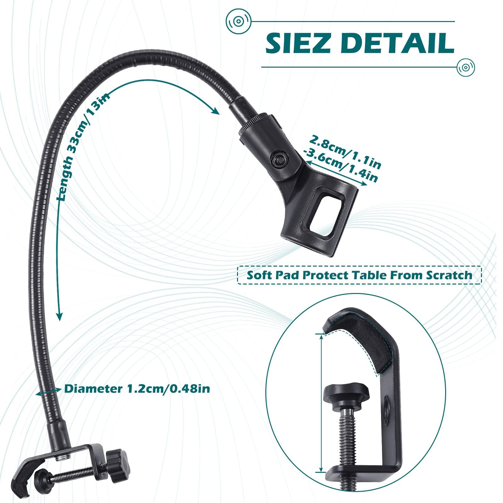 2 Pcs Gooseneck Mic Stand Mic Holder Microphone Stand Mount Adjustable Arm Adapter Podium Microphone Flexible Gooseneck Desktop 3/8 to 5/8 Inch with Clip Desk Clamp Music Recording Equipment - Image 3