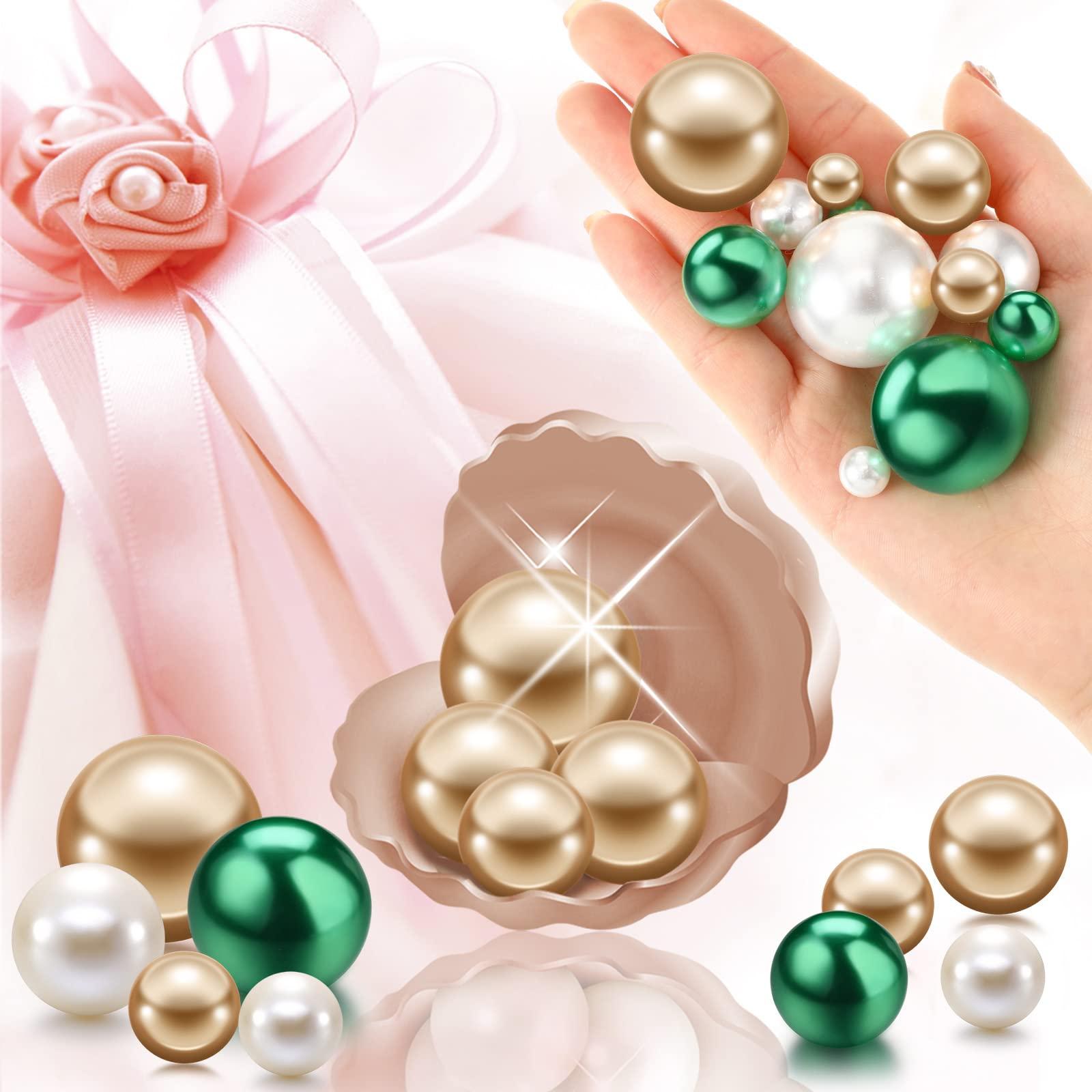 Jadive 200 Pieces Pearl Beads for Vase Filler Centerpieces, No Holes Pearl Makeup Beads for Wedding Holiday Party Home Brushes Holder Decor, 10/14/20/30 mm(Gold, Green, White) - Image 2
